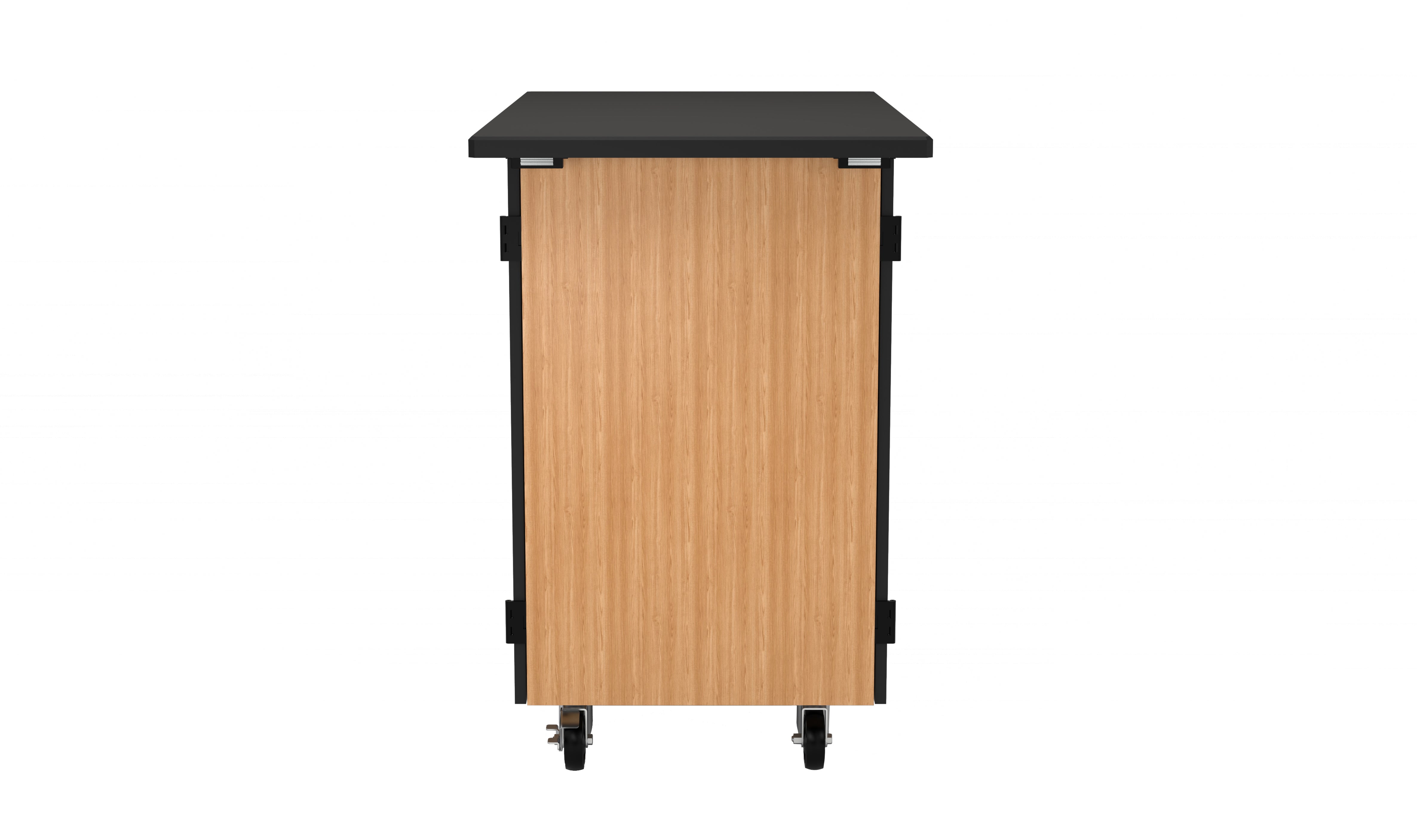 NPS® Mobile Science Cabinet with Microscope Dividers, Phenolic Top, Surface Color: Black, Cabinet Color: Oak