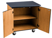 NPS® Mobile Science Cabinet with High Pressure Laminate Top, Surface Color: Black, Cabinet Color: Oak