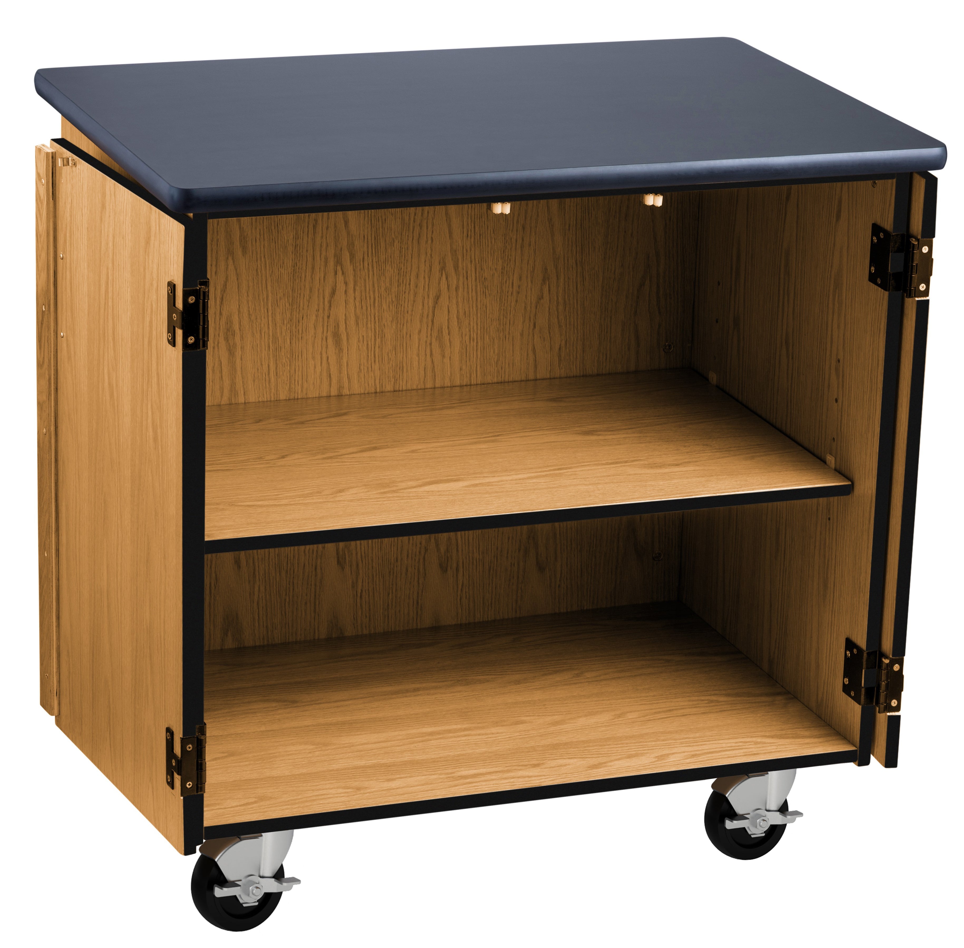 NPS® Mobile Science Cabinet with High Pressure Laminate Top, Surface Color: Black, Cabinet Color: Oak