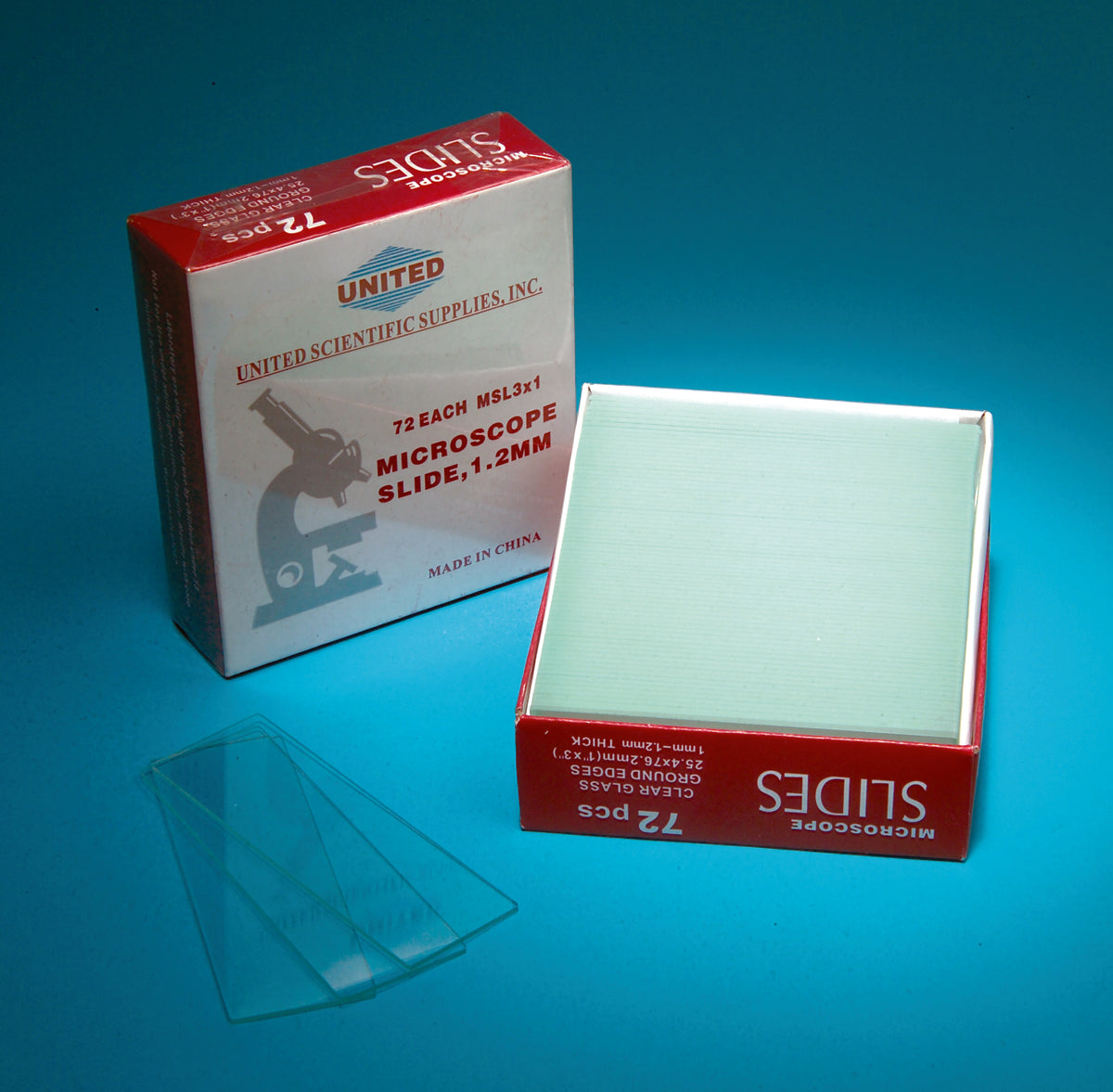 United Scientific® Microscope Slides, Glass, Plain, 3" X 1", Pk/72, comes with 72