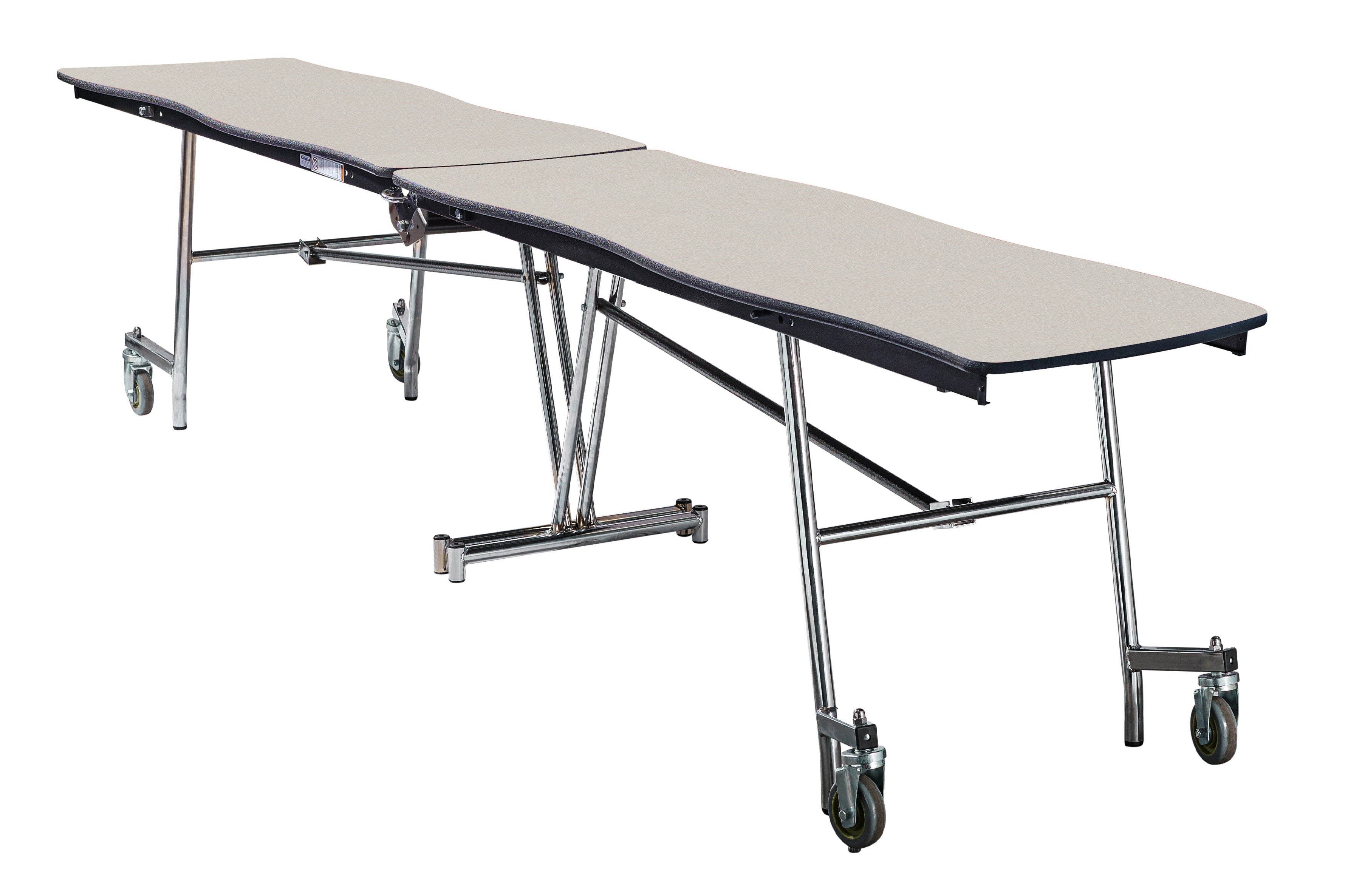 NPS® Mobile Cafeteria Table, 10' Swerve, MDF Core, Edge Type: ProtectEdge, Frame Type: Chrome (Specify Laminate Color and Height)