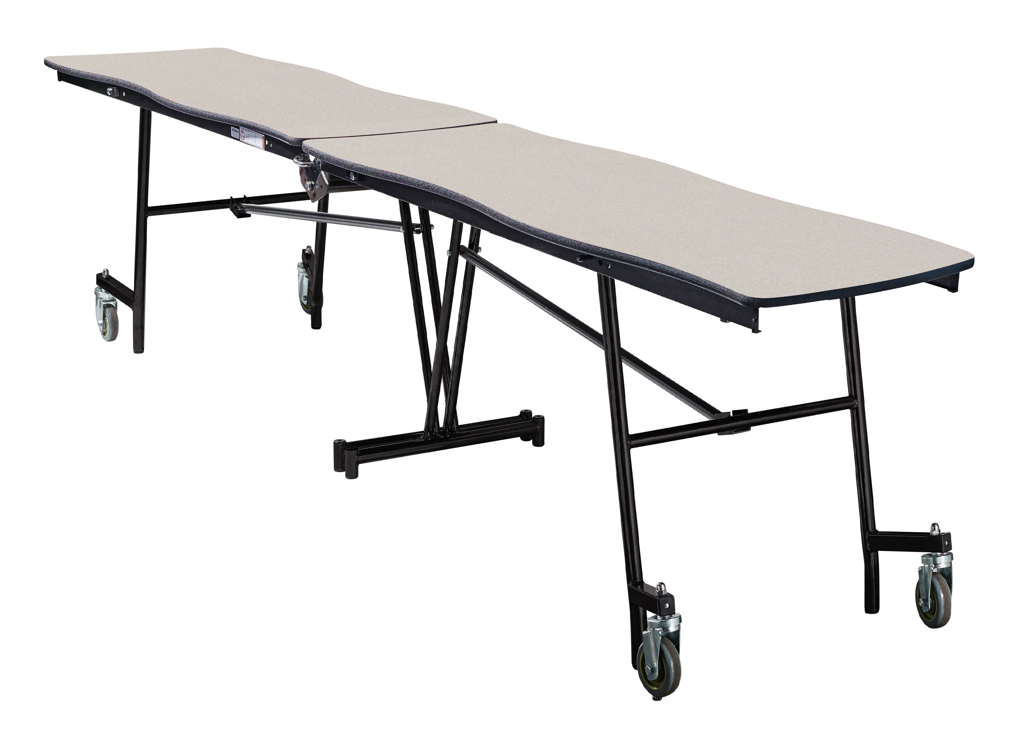 NPS® Mobile Cafeteria Table, 10' Swerve, MDF Core, Edge Type: ProtectEdge, Frame Type: Textured Black (Specify Laminate Color and Height)