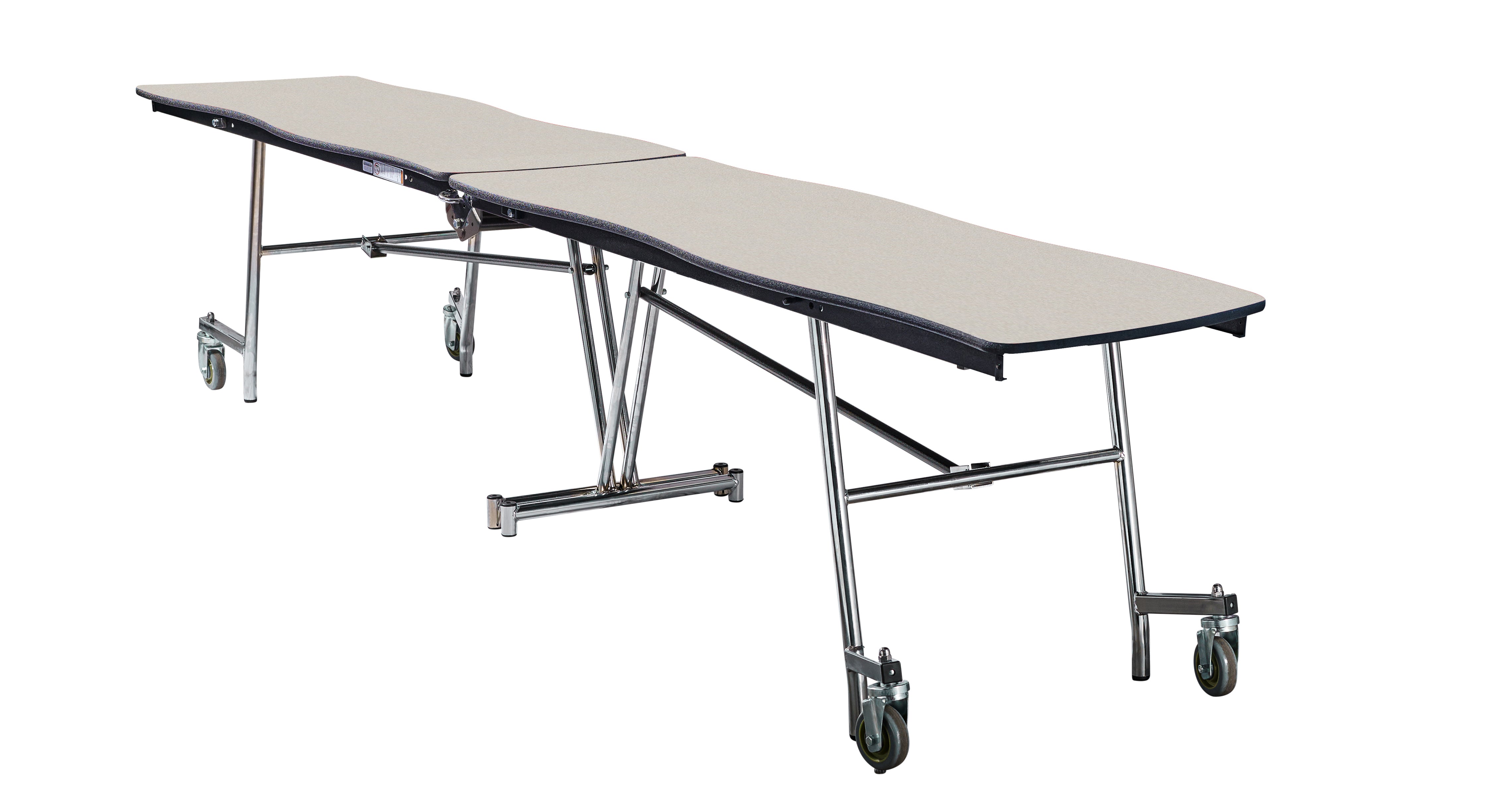 NPS® Mobile Cafeteria Table, 12' Swerve, Plywood Core, Edge Type: ProtectEdge, Frame Type: Chrome (Specify Laminate Color and Height)