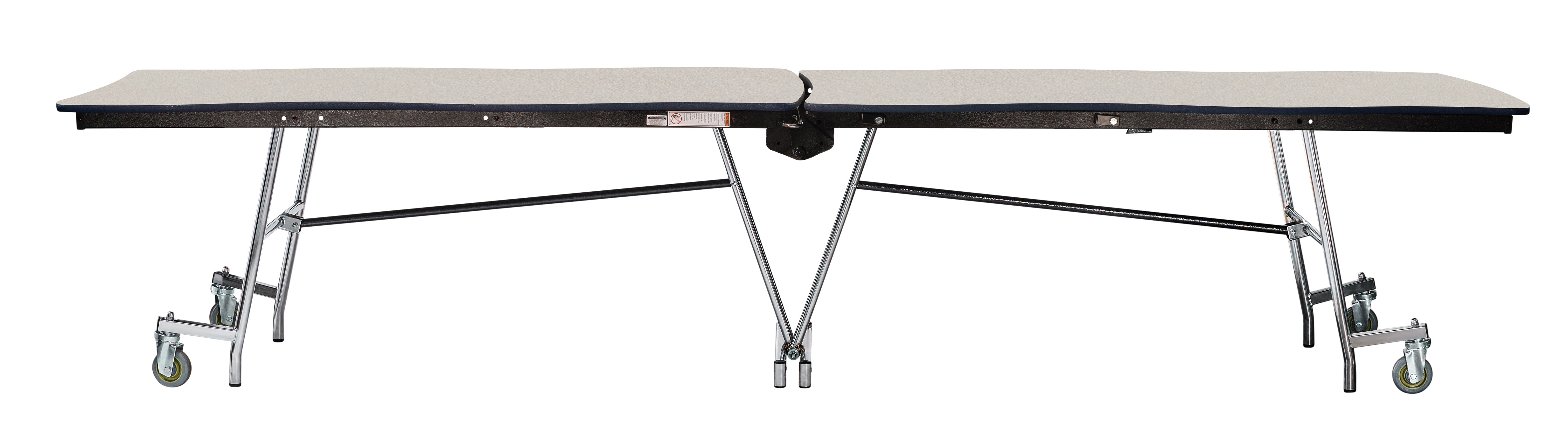 NPS® Mobile Cafeteria Table, 12' Swerve, Plywood Core, Edge Type: ProtectEdge, Frame Type: Chrome (Specify Laminate Color and Height)