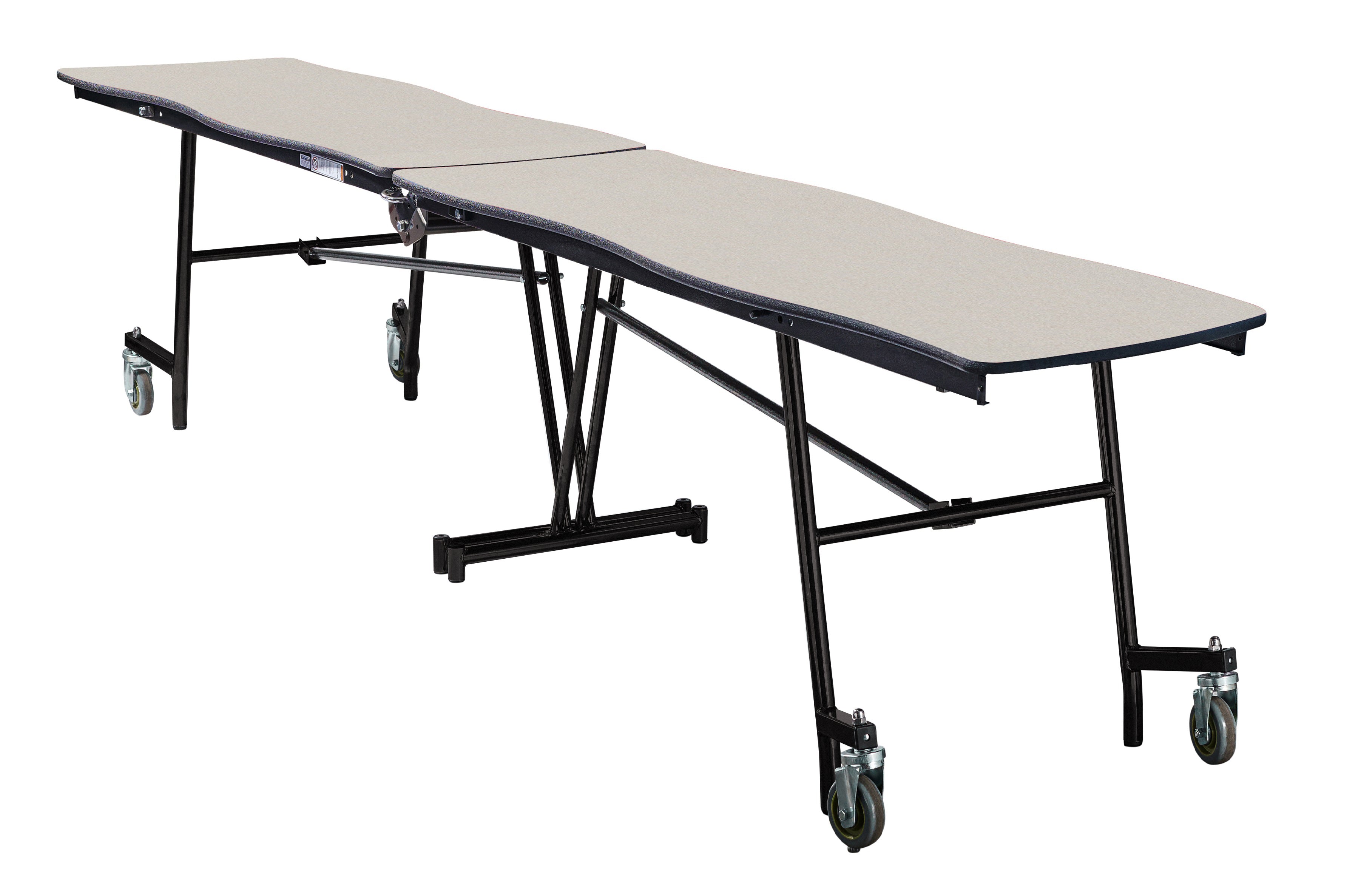 NPS® Mobile Cafeteria Table, 12' Swerve, Plywood Core, Edge Type: ProtectEdge, Frame Type: Textured Black (Specify Laminate Color and Height)