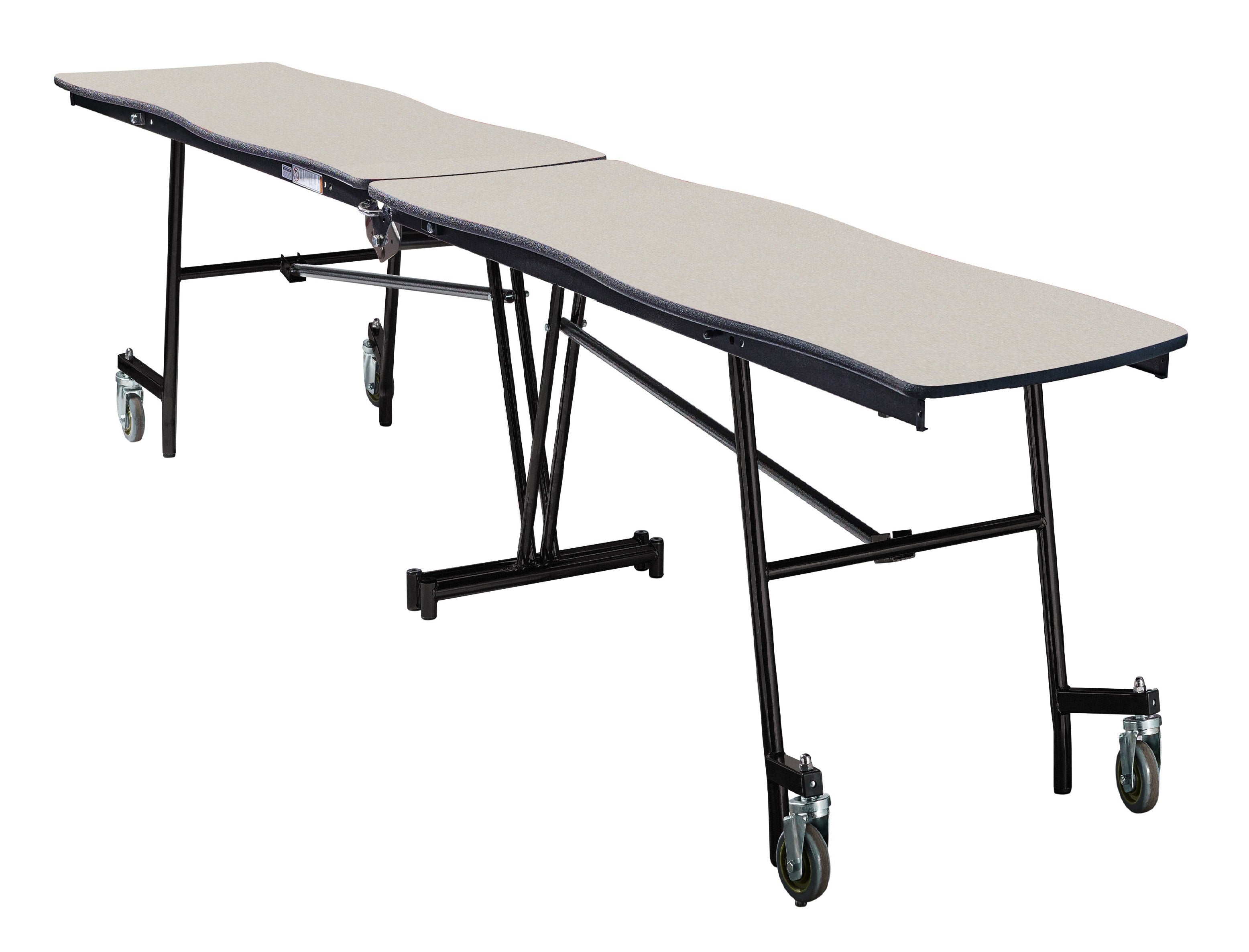 NPS® Mobile Cafeteria Table, 8' Swerve, Plywood Core, Edge Type: ProtectEdge, Frame Type: Textured Black (Specify Laminate Color and Height)