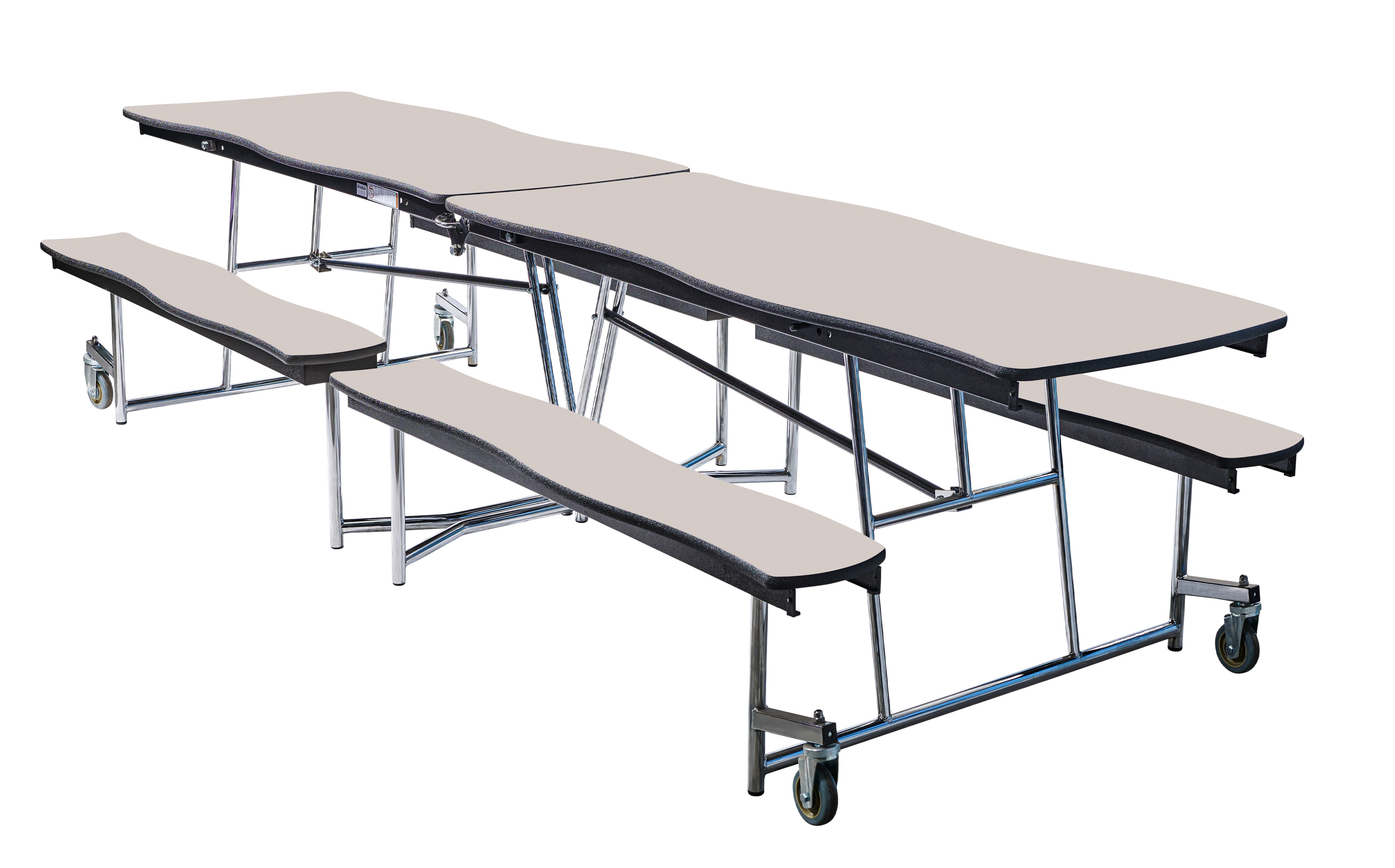 NPS® Mobile Cafeteria Table w/ Benches, 10' Swerve, Plywood Core, Edge Type: Edge Banding, Frame Type: Chrome (Specify Tabletop/Bench Laminate Color and Height)