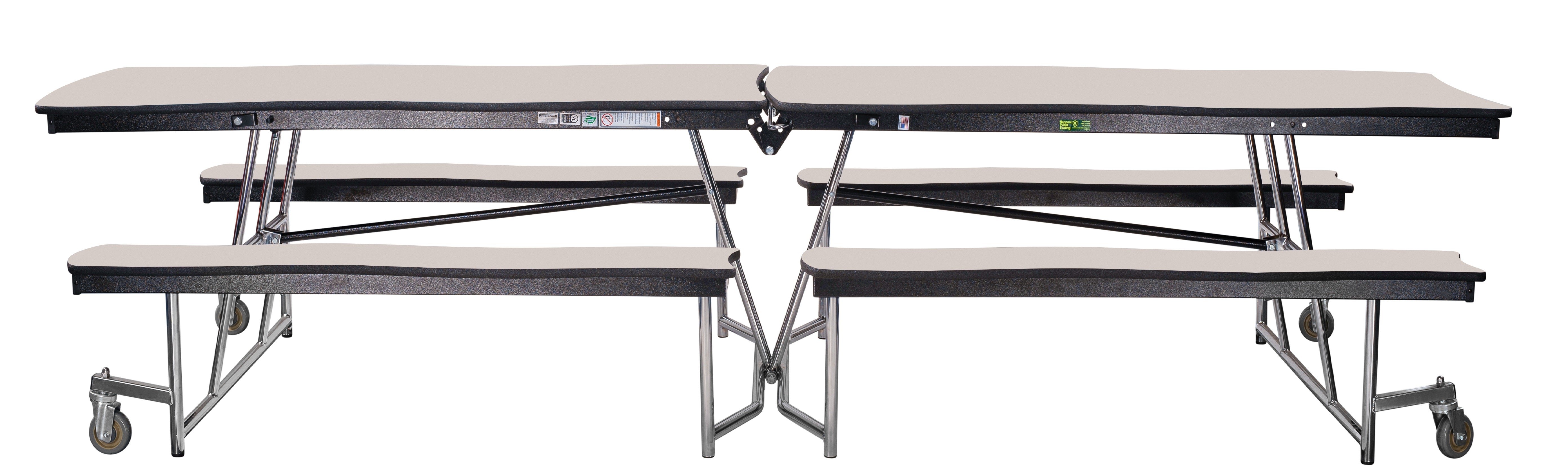 NPS® Mobile Cafeteria Table w/ Benches, 10' Swerve, MDF Core, Edge Type: ProtectEdge, Frame Type: Chrome (Specify Tabletop/Bench Laminate Color and Height)