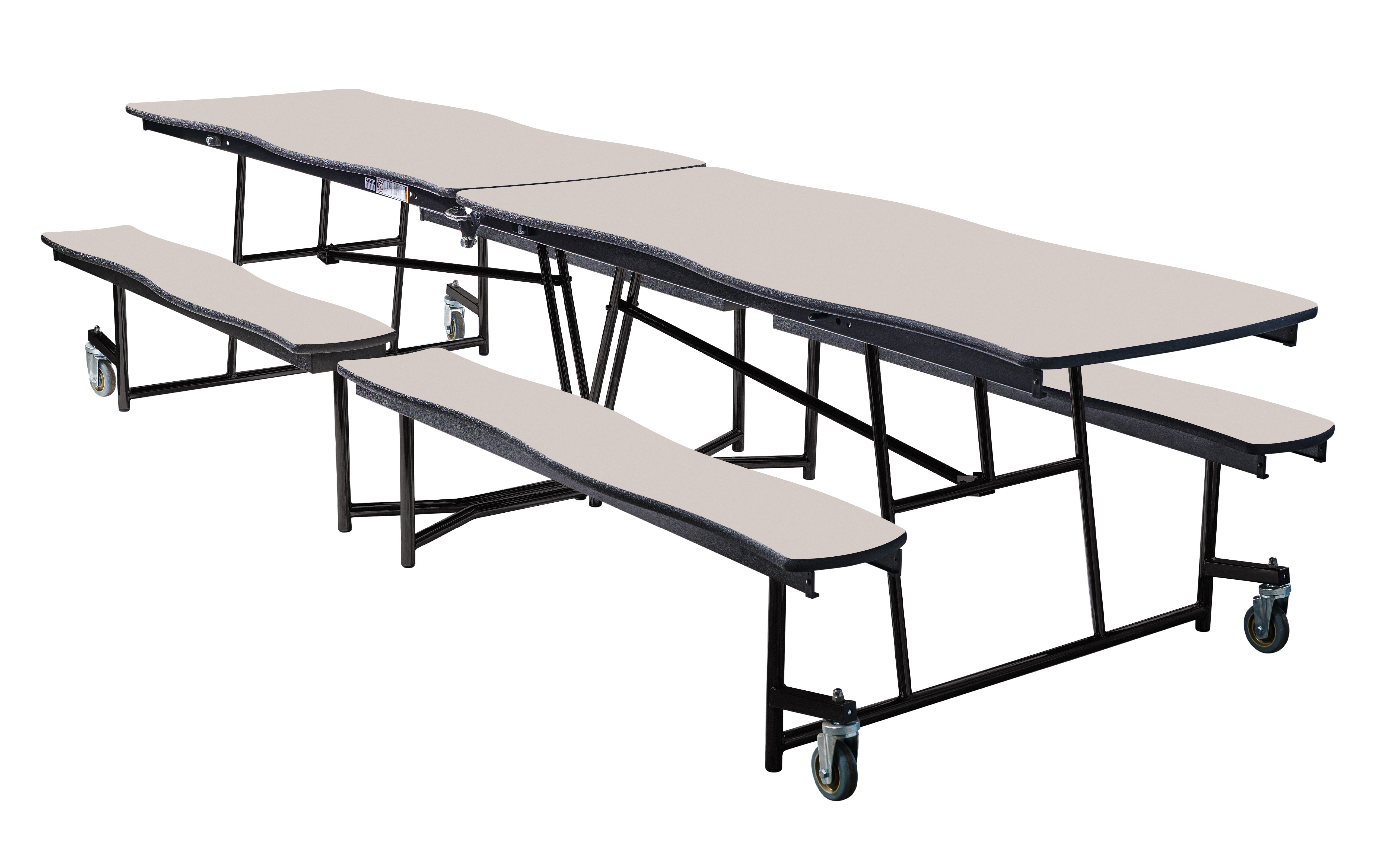 NPS® Mobile Cafeteria Table w/ Benches, 10' Swerve, Plywood Core, Edge Type: ProtectEdge, Frame Type:  Textured Black (Specify Tabletop/Bench Laminate Color and Height)