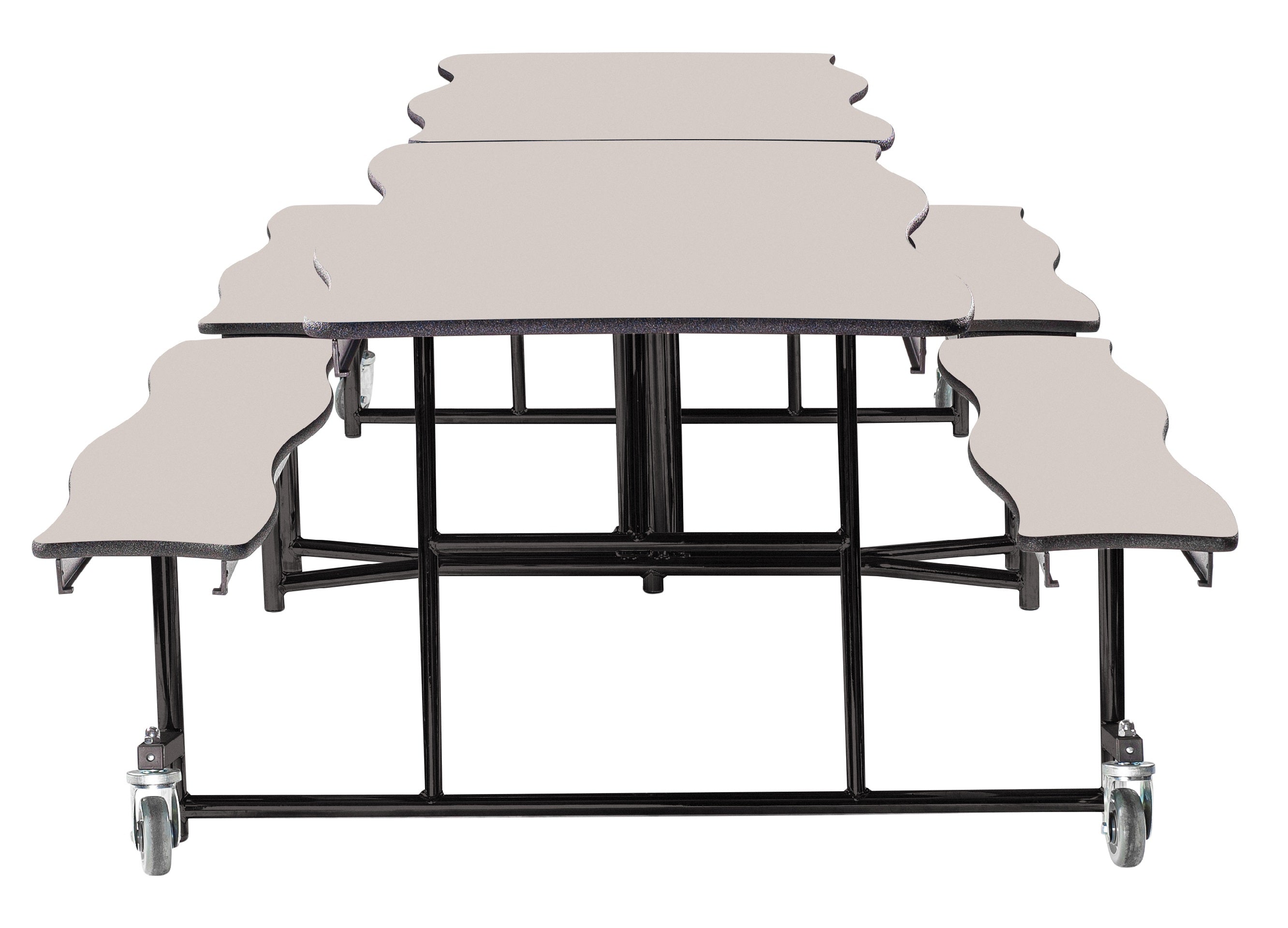NPS® Mobile Cafeteria Table w/ Benches, 10' Swerve, Particleboard Core, Edge Type: Vinyl T-Mold, Frame Type:  Textured Black (Specify Tabletop/Bench Laminate Color and Height)
