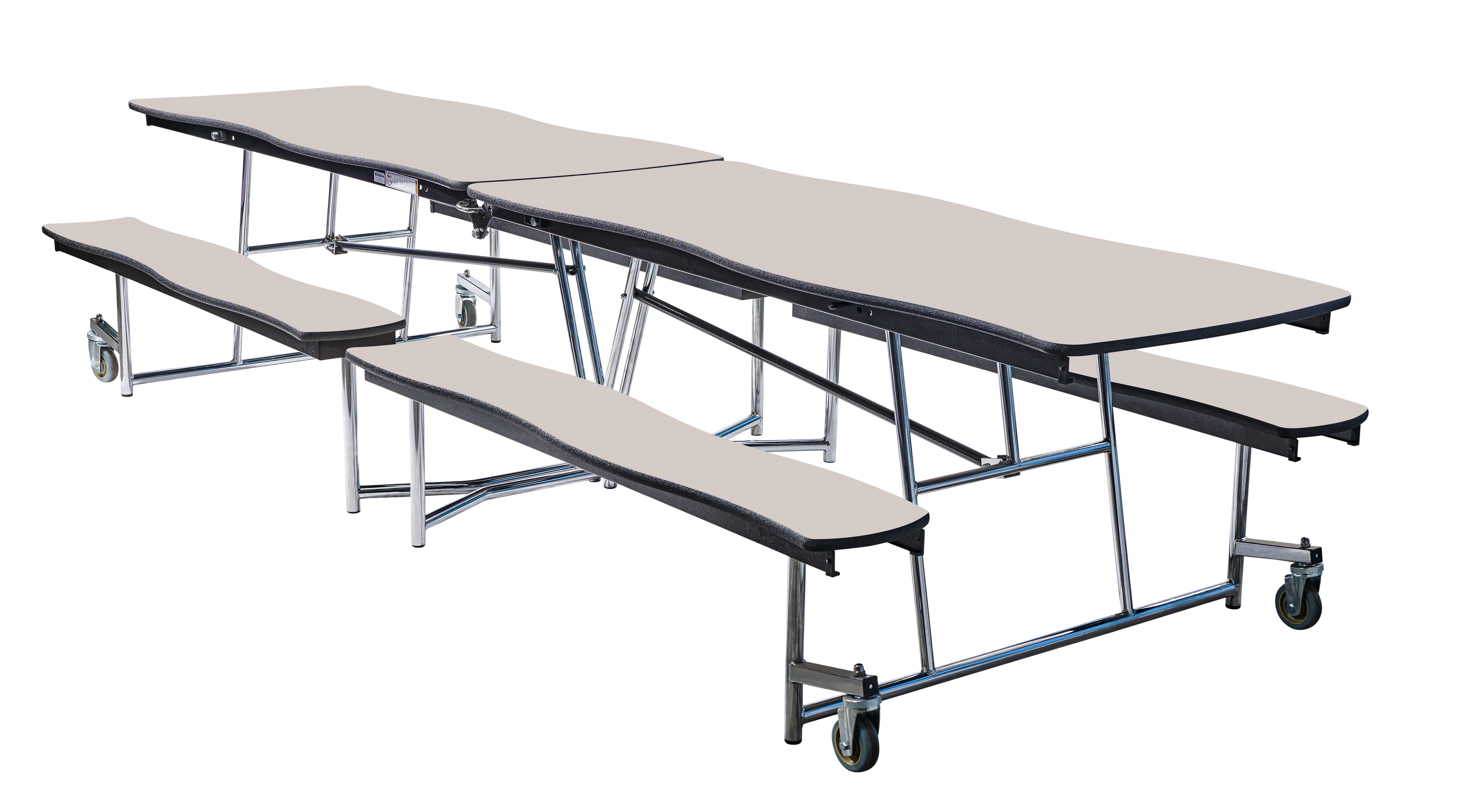 NPS® Mobile Cafeteria Table w/ Benches, 12' Swerve, Plywood Core, Edge Type: ProtectEdge, Frame Type: Chrome (Specify Tabletop/Bench Laminate Color and Height)