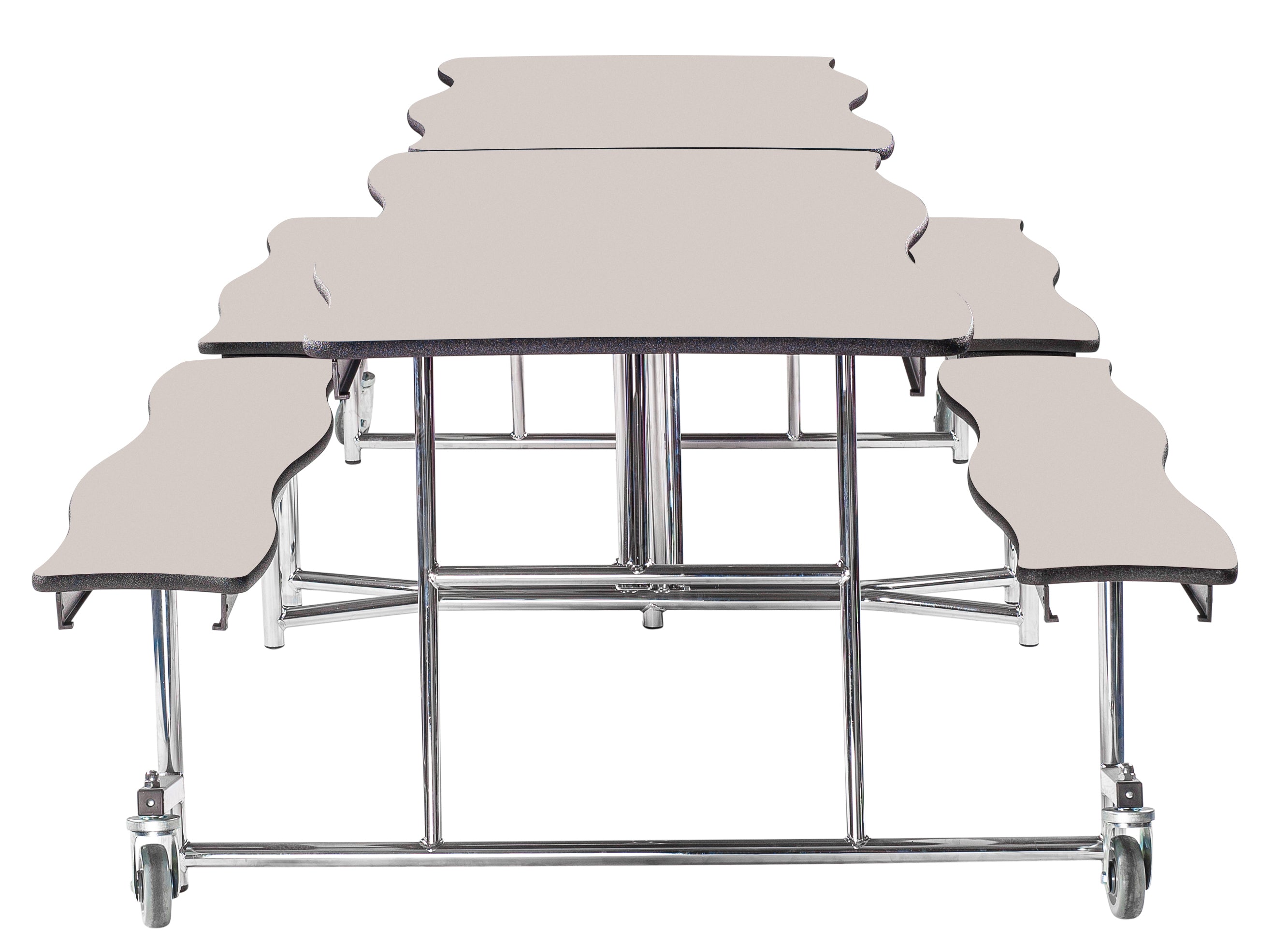 NPS® Mobile Cafeteria Table w/ Benches, 12' Swerve, Particleboard Core, Edge Type: Vinyl T-Mold, Frame Type: Chrome (Specify Tabletop/Bench Laminate Color and Height)