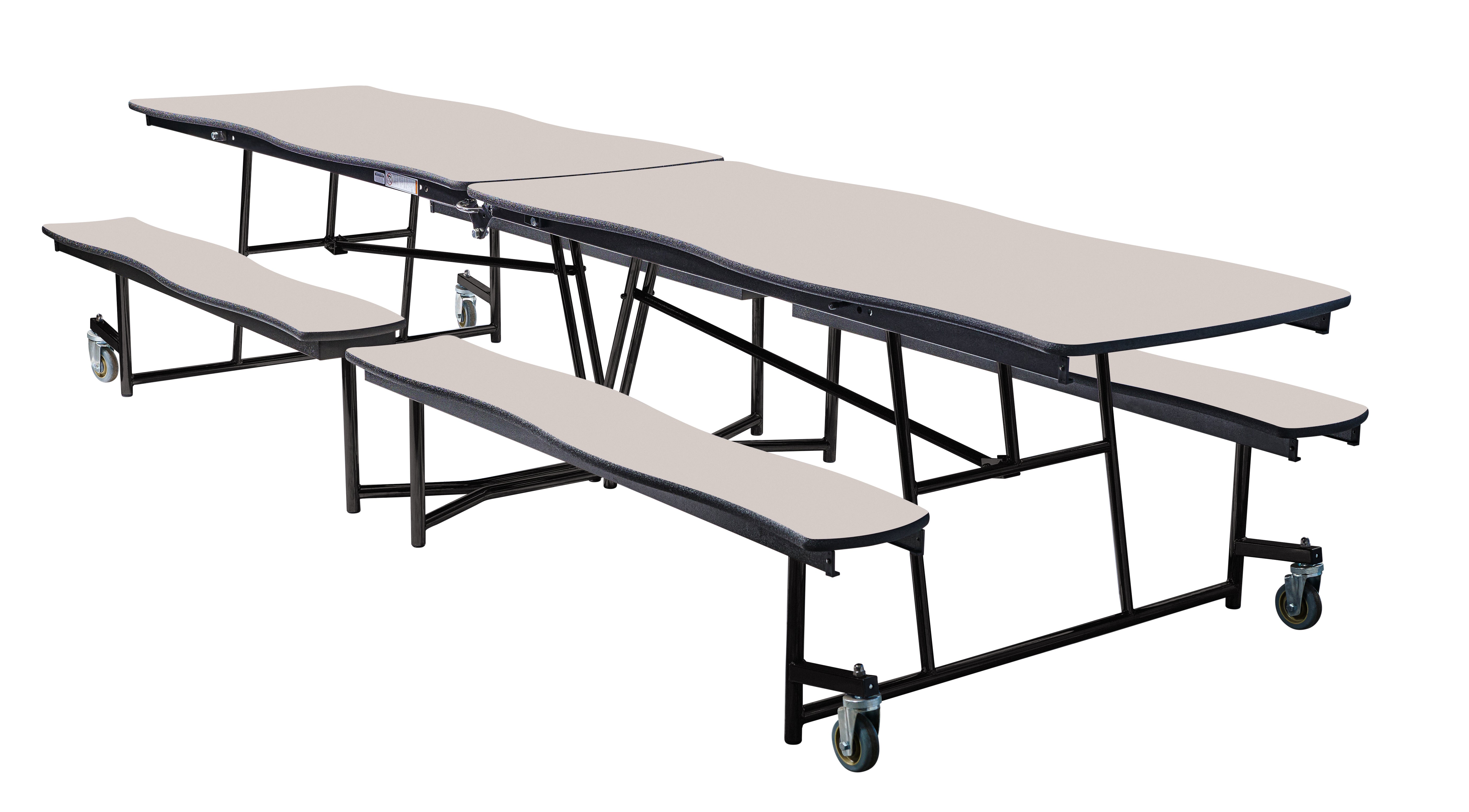 NPS® Mobile Cafeteria Table w/ Benches, 12' Swerve, MDF Core, Edge Type: ProtectEdge, Frame Type:  Textured Black (Specify Tabletop/Bench Laminate Color and Height)