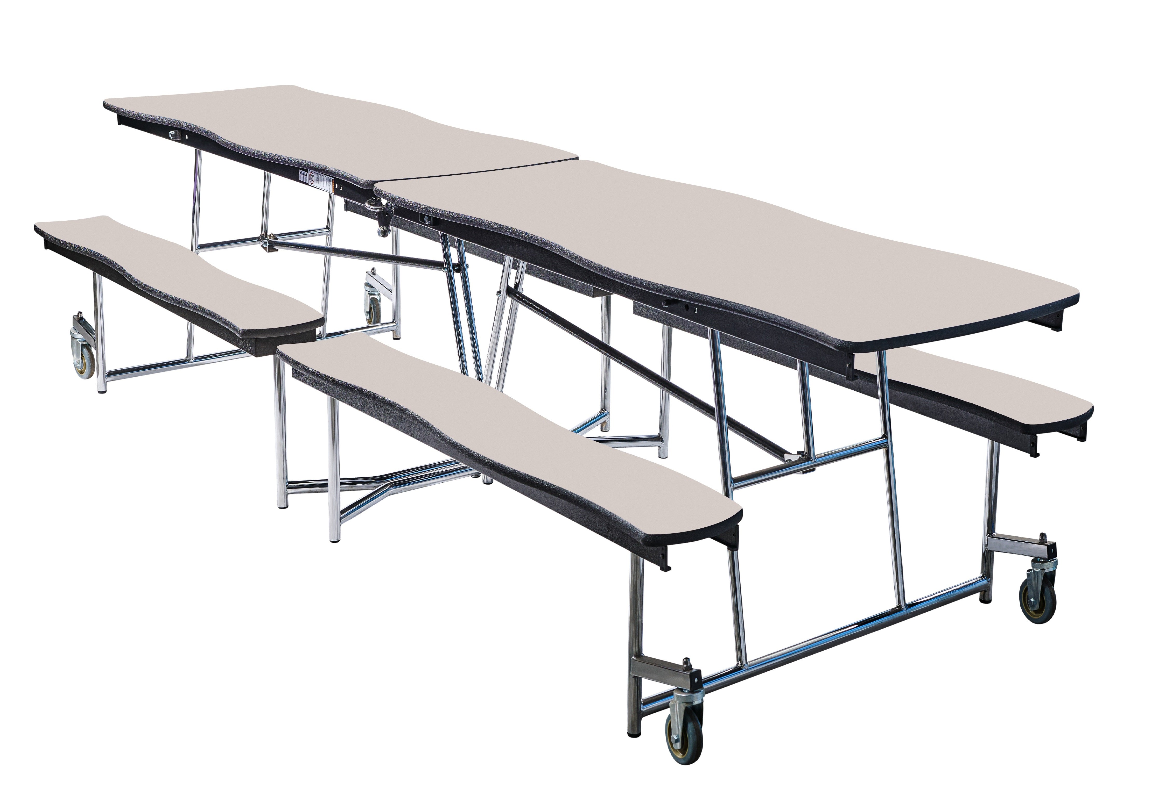 NPS® Mobile Cafeteria Table w/ Benches, 8' Swerve, MDF Core, Edge Type: ProtectEdge, Frame Type: Chrome (Specify Tabletop/Bench Laminate Color and Height)
