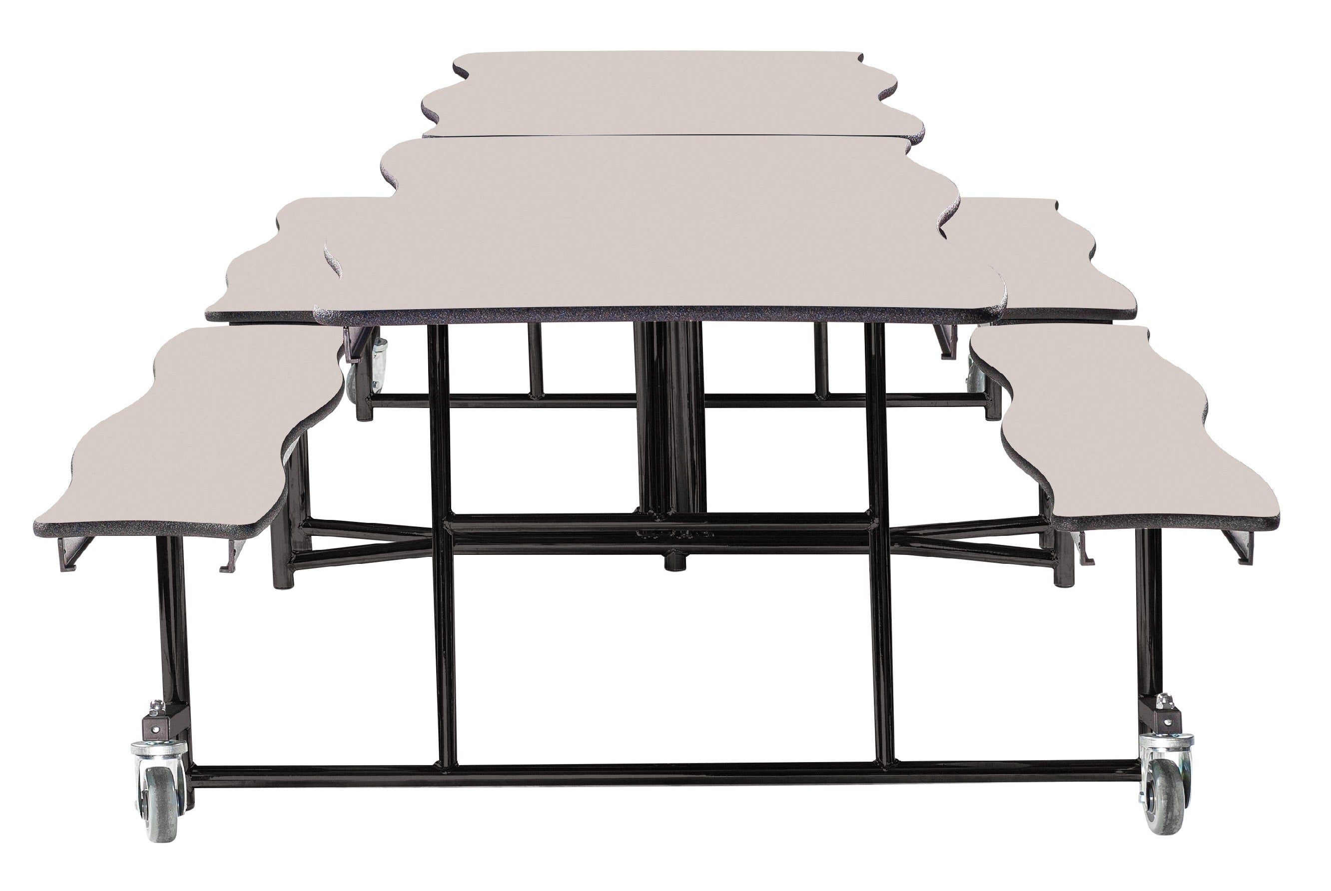 NPS® Mobile Cafeteria Table w/ Benches, 8' Swerve, MDF Core, Edge Type: ProtectEdge, Frame Type:  Textured Black (Specify Tabletop/Bench Laminate Color and Height)