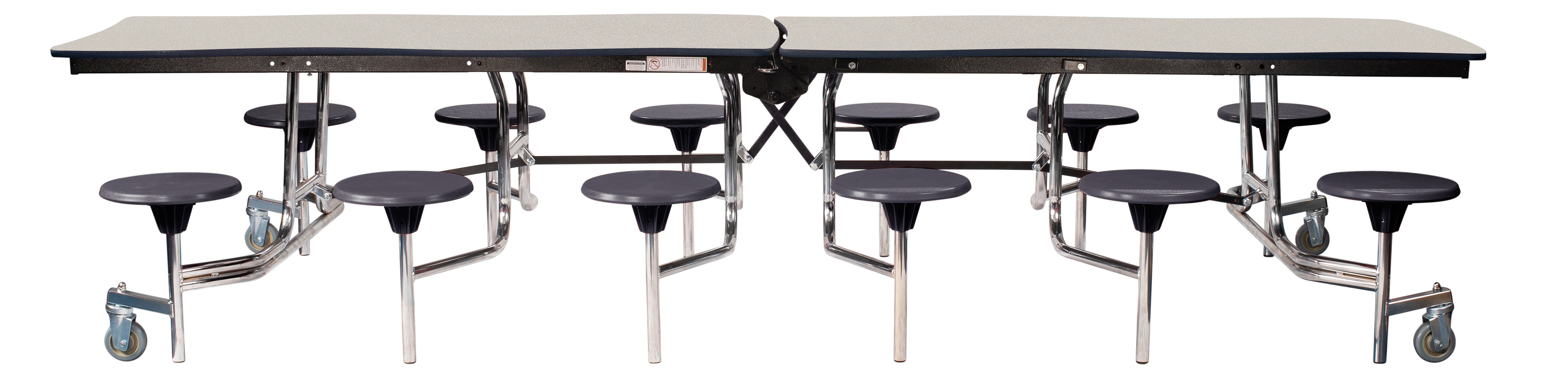 NPS® Mobile Cafeteria Table w/ Stools, 12' Swerve, Particleboard Core, Edge Type: Vinyl T-Mold, Frame Type:  Chrome (Specify Laminate Tabletop/Seat Color and Height)