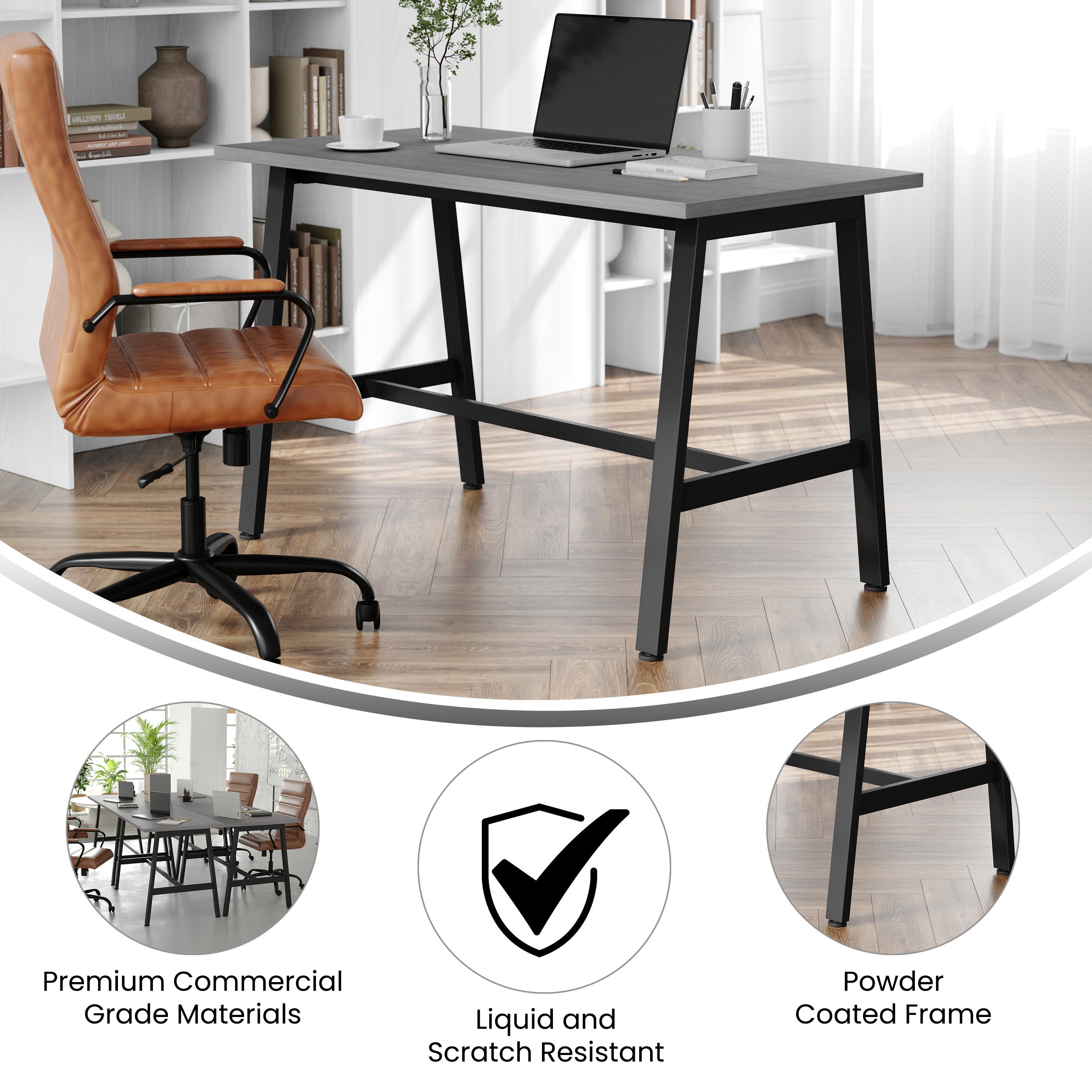 Redmond Commercial 48x24 Conference Table with 1" Thick Double Sided Laminate Table Top with PVC Edging and Heavy Duty A-Frame Steel Base, Gray Oak
