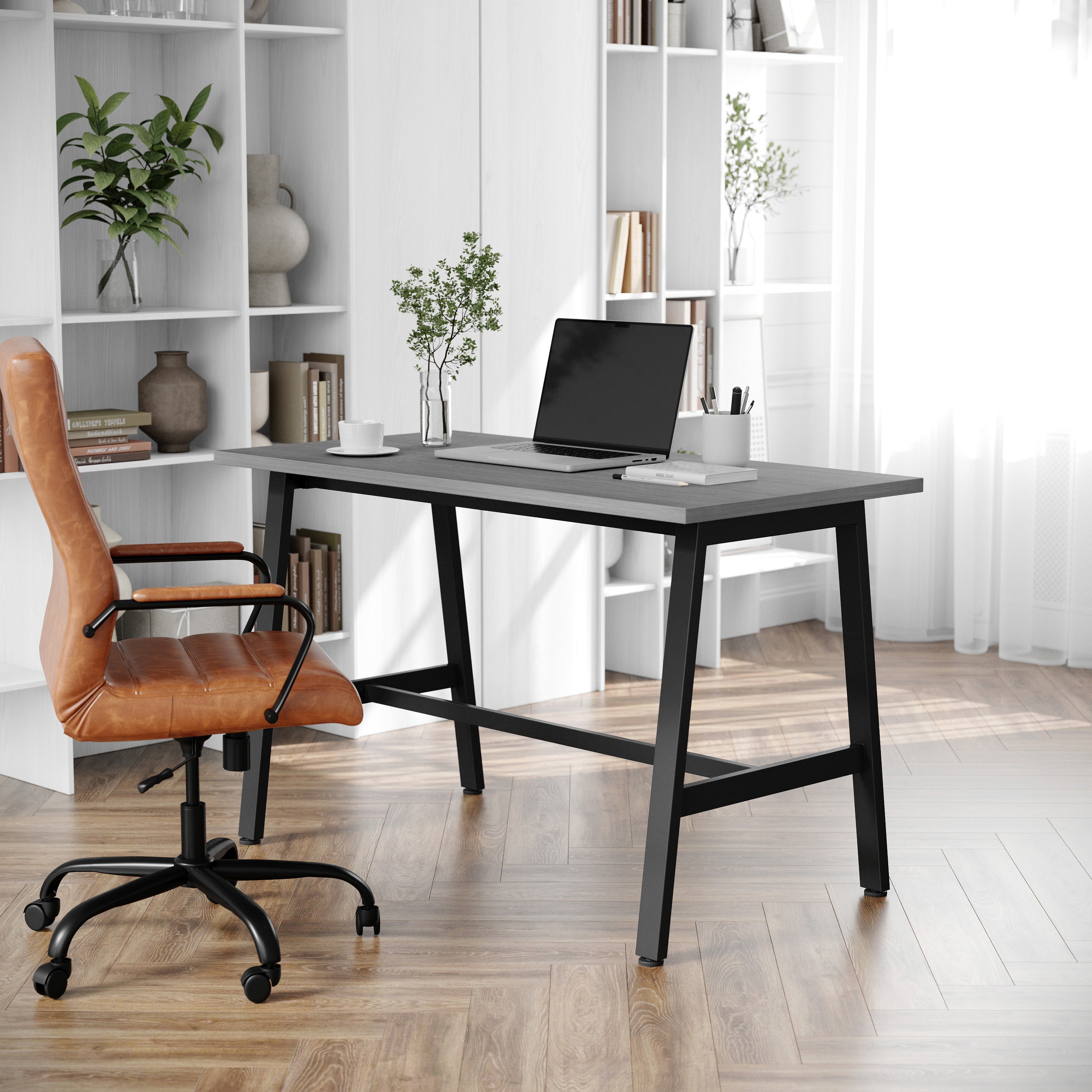 Redmond Commercial 48x24 Conference Table with 1" Thick Double Sided Laminate Table Top with PVC Edging and Heavy Duty A-Frame Steel Base, Gray Oak