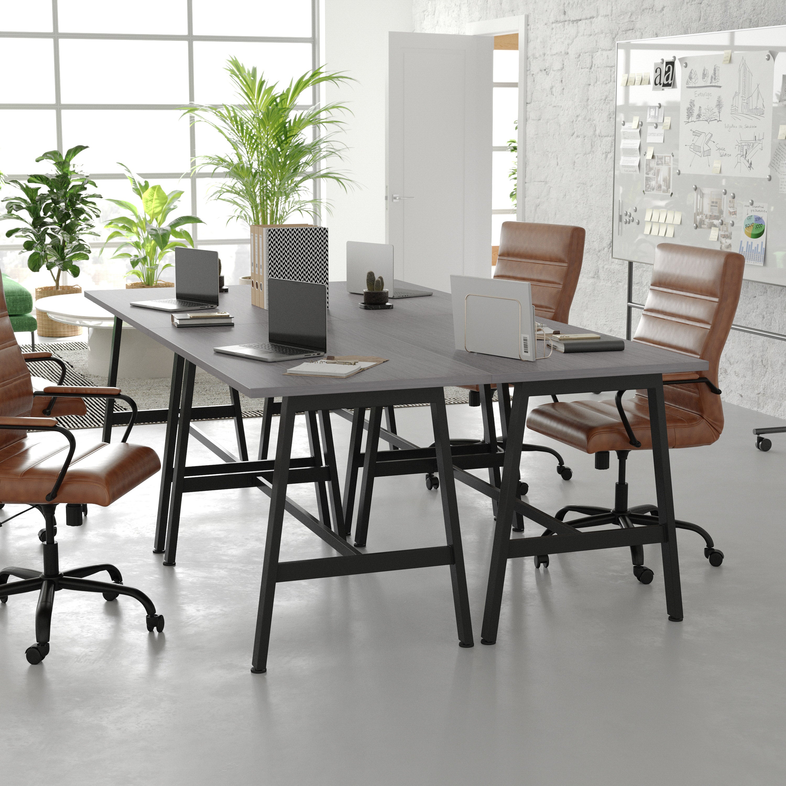 Redmond Commercial 48x24 Conference Table with 1" Thick Double Sided Laminate Table Top with PVC Edging and Heavy Duty A-Frame Steel Base, Gray Oak
