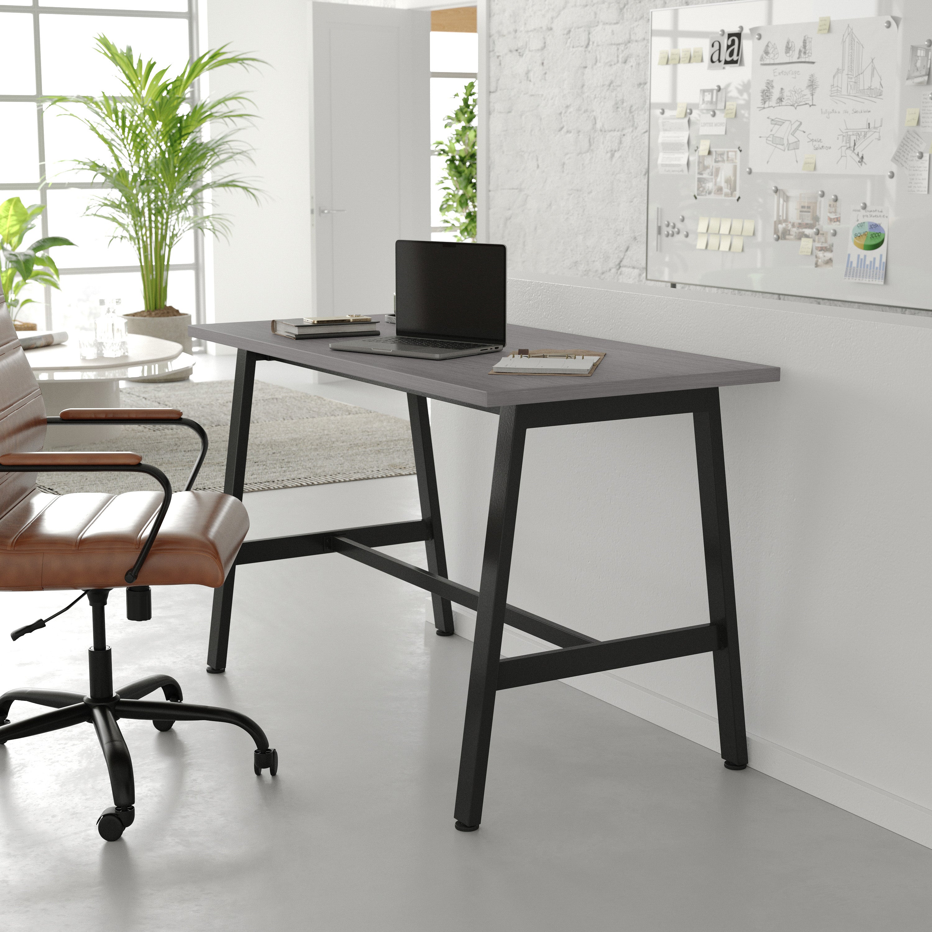 Redmond Commercial 48x24 Conference Table with 1" Thick Double Sided Laminate Table Top with PVC Edging and Heavy Duty A-Frame Steel Base, Gray Oak
