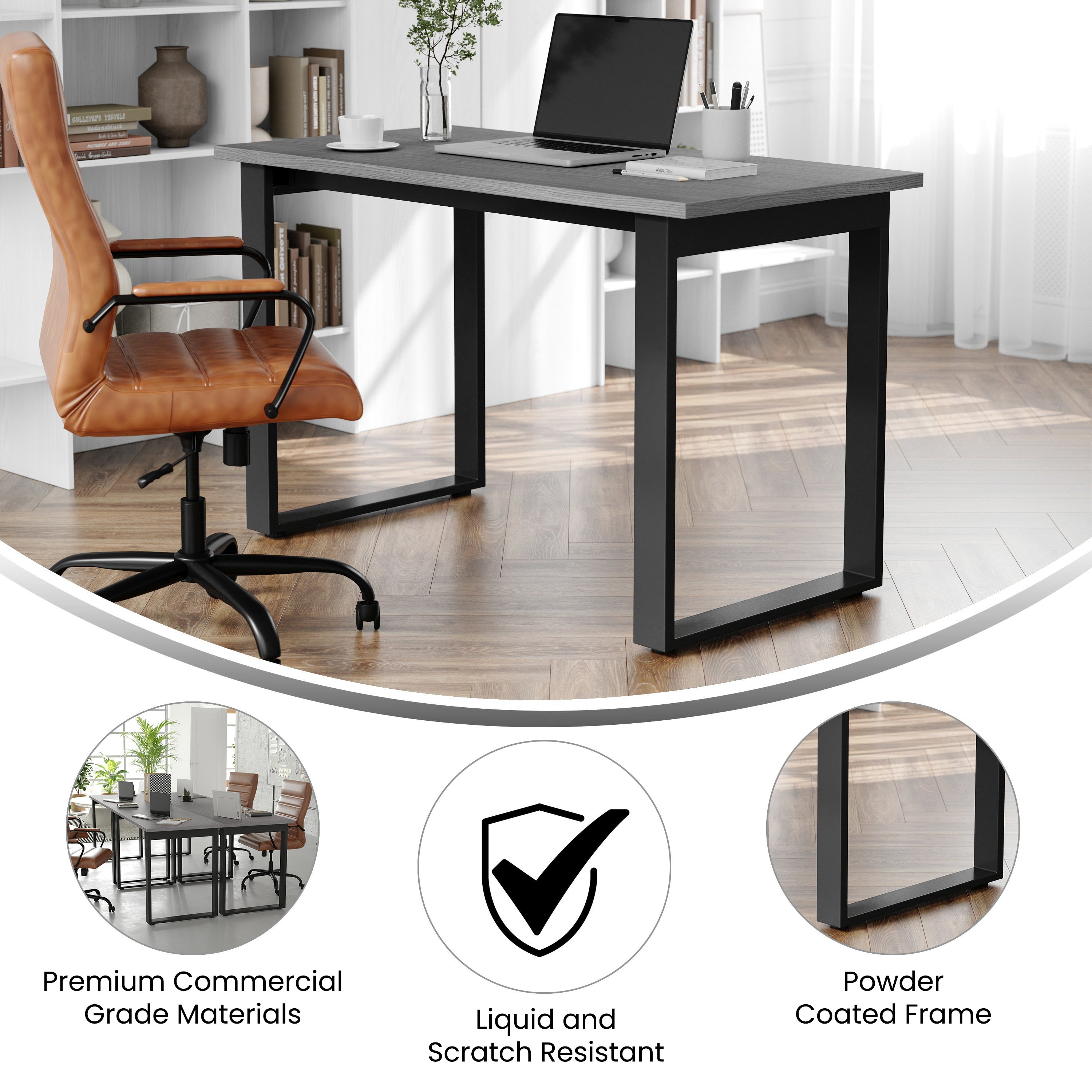 Redmond Commercial 48x24 Conference Table with 1" Thick Double Sided Laminate Table Top with PVC Edging and Heavy Duty U-Frame Steel Base, Gray Oak