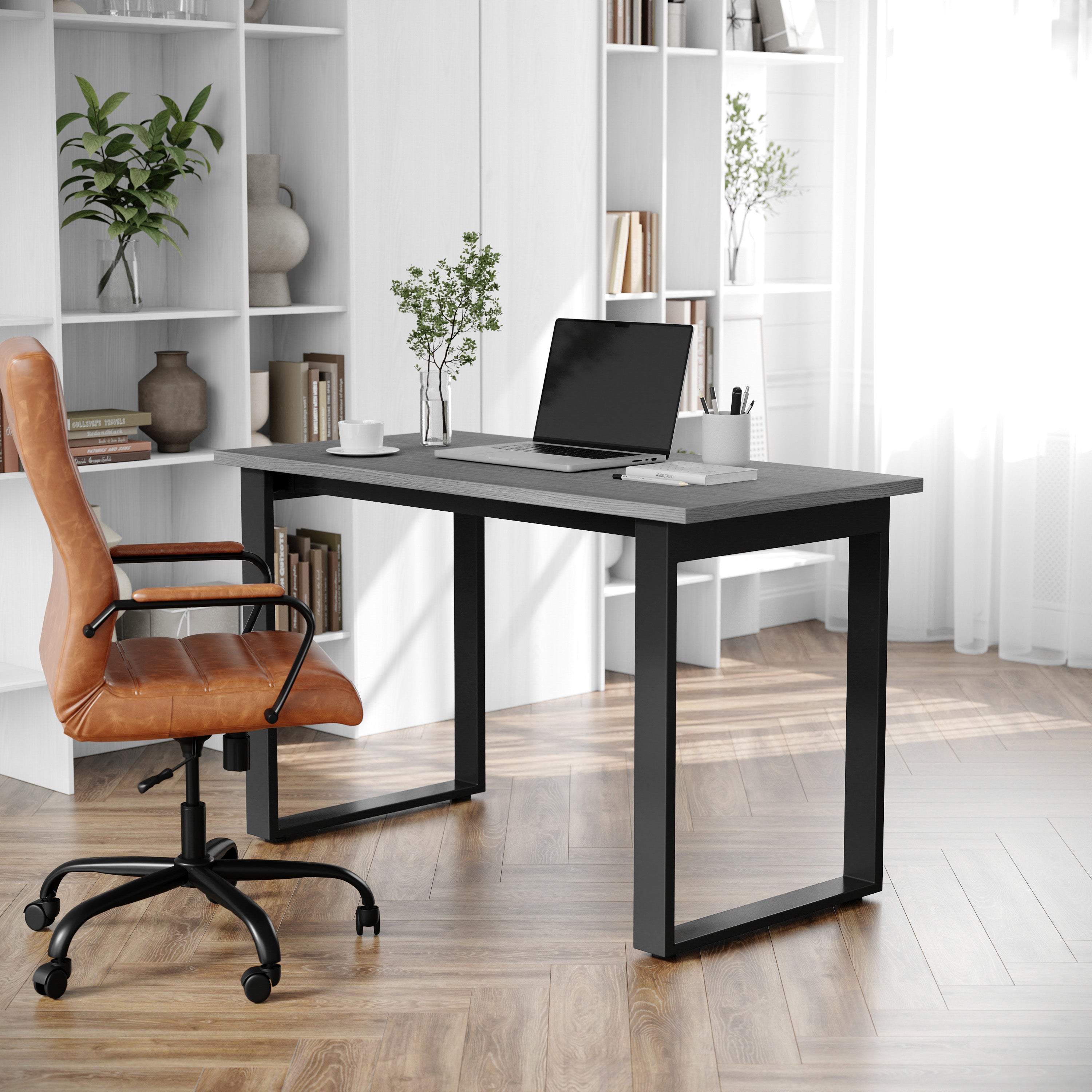Redmond Commercial 48x24 Conference Table with 1" Thick Double Sided Laminate Table Top with PVC Edging and Heavy Duty U-Frame Steel Base, Gray Oak