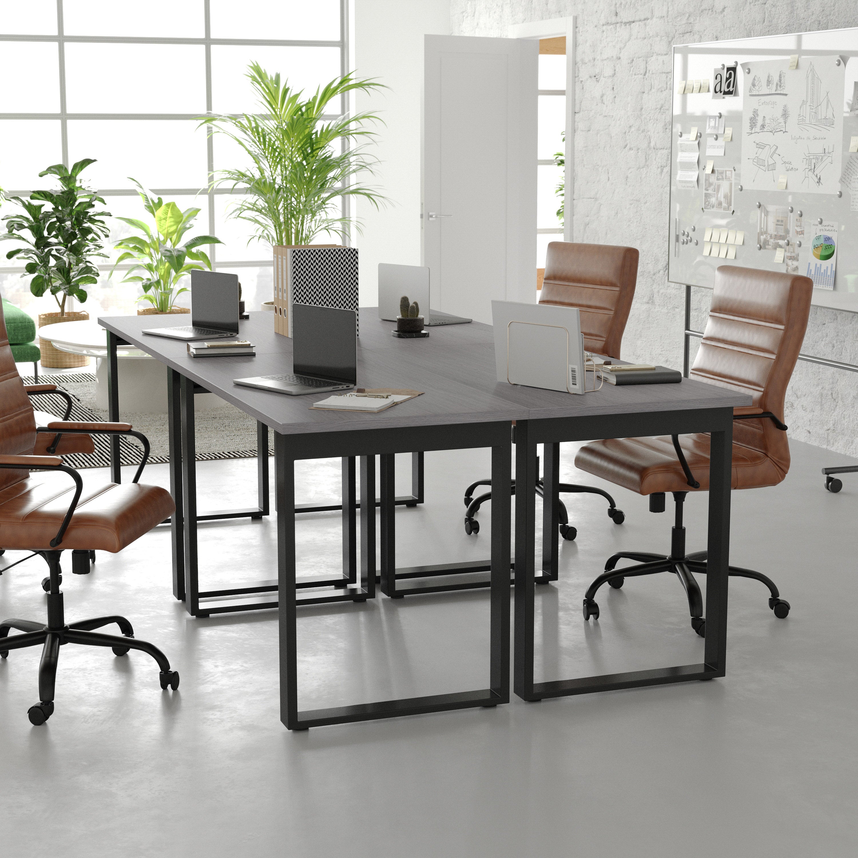 Redmond Commercial 48x24 Conference Table with 1" Thick Double Sided Laminate Table Top with PVC Edging and Heavy Duty U-Frame Steel Base, Gray Oak