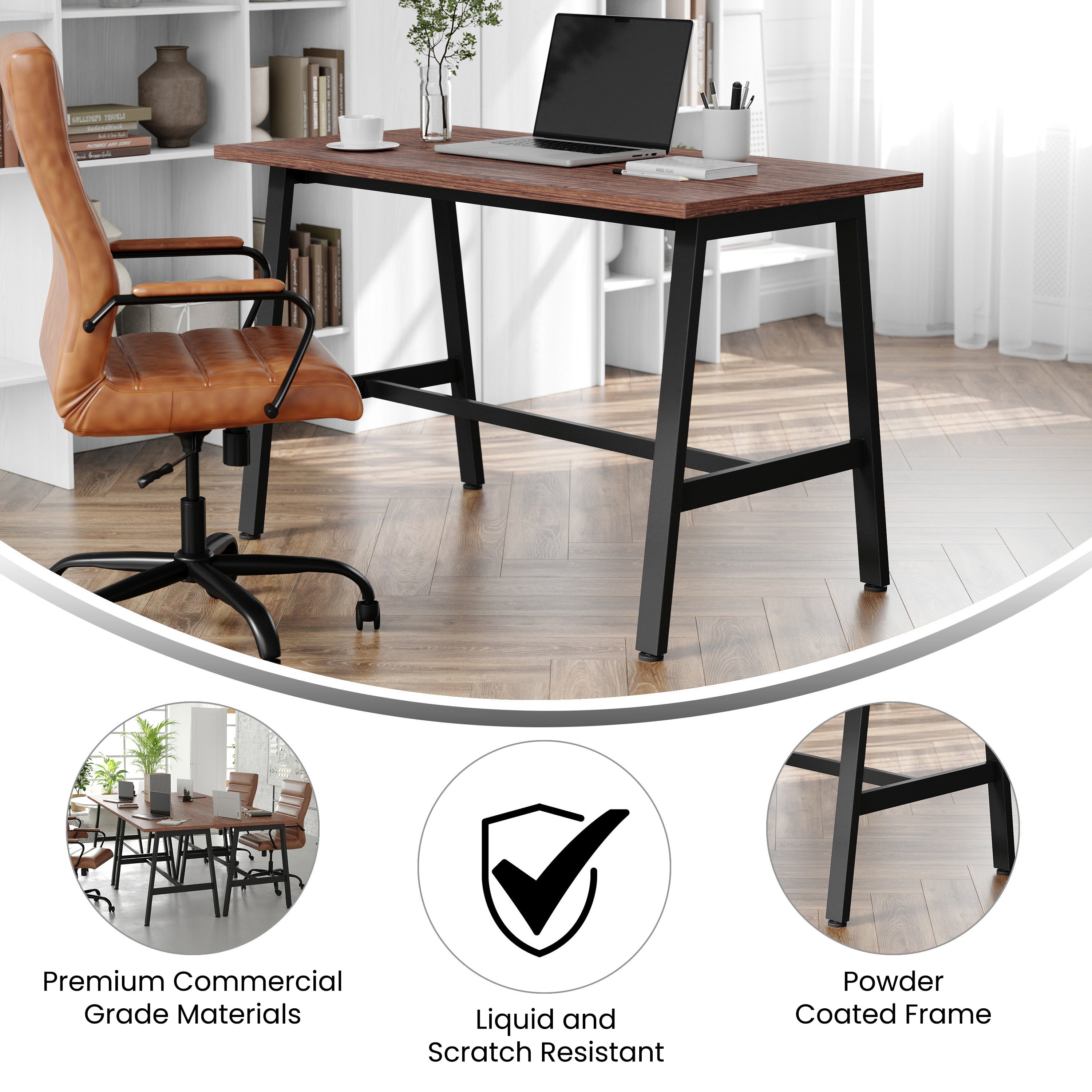 Redmond Commercial 48x24 Conference Table with 1" Thick Double Sided Laminate Table Top with PVC Edging and Heavy Duty A-Frame Steel Base, Walnut