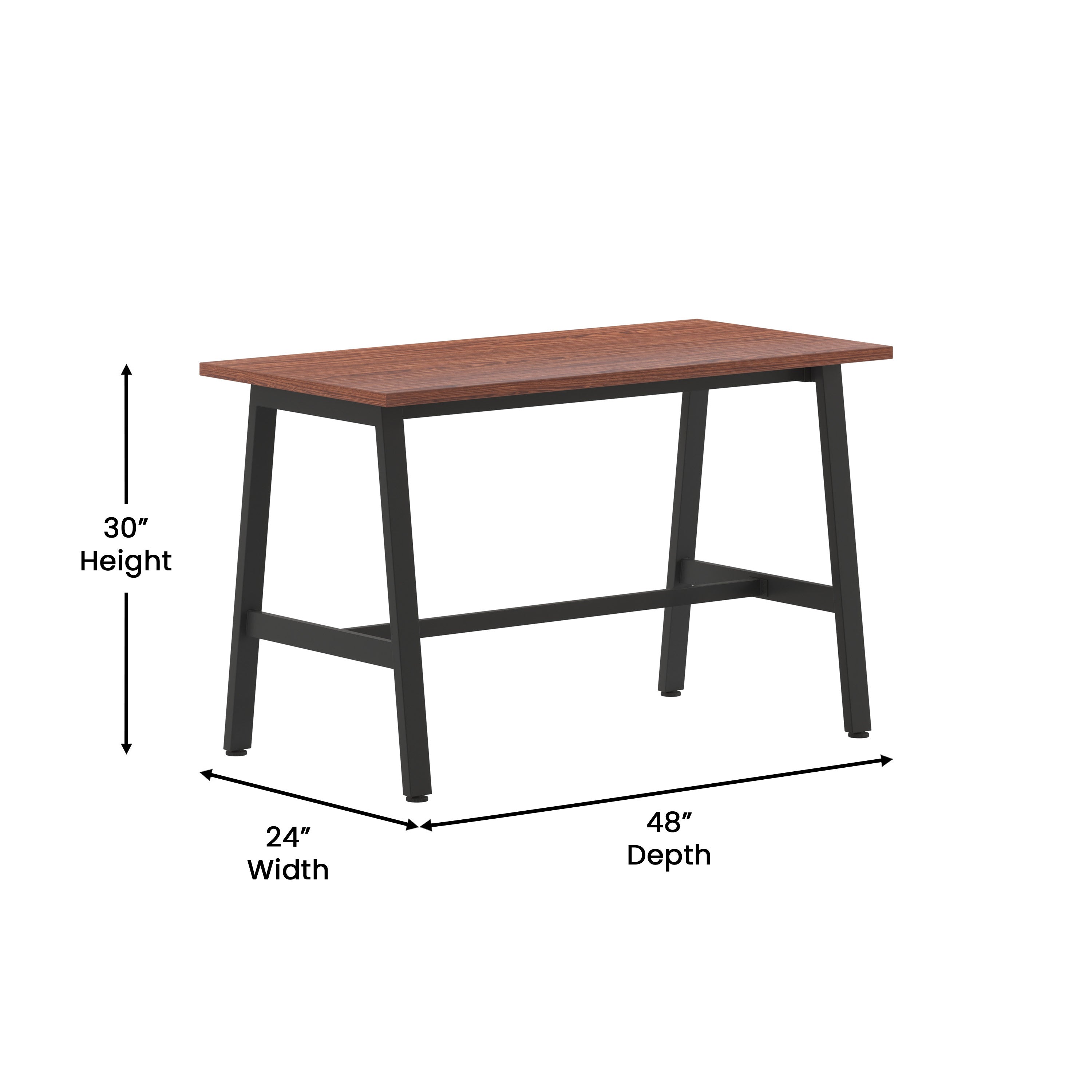 Redmond Commercial 48x24 Conference Table with 1" Thick Double Sided Laminate Table Top with PVC Edging and Heavy Duty A-Frame Steel Base, Walnut