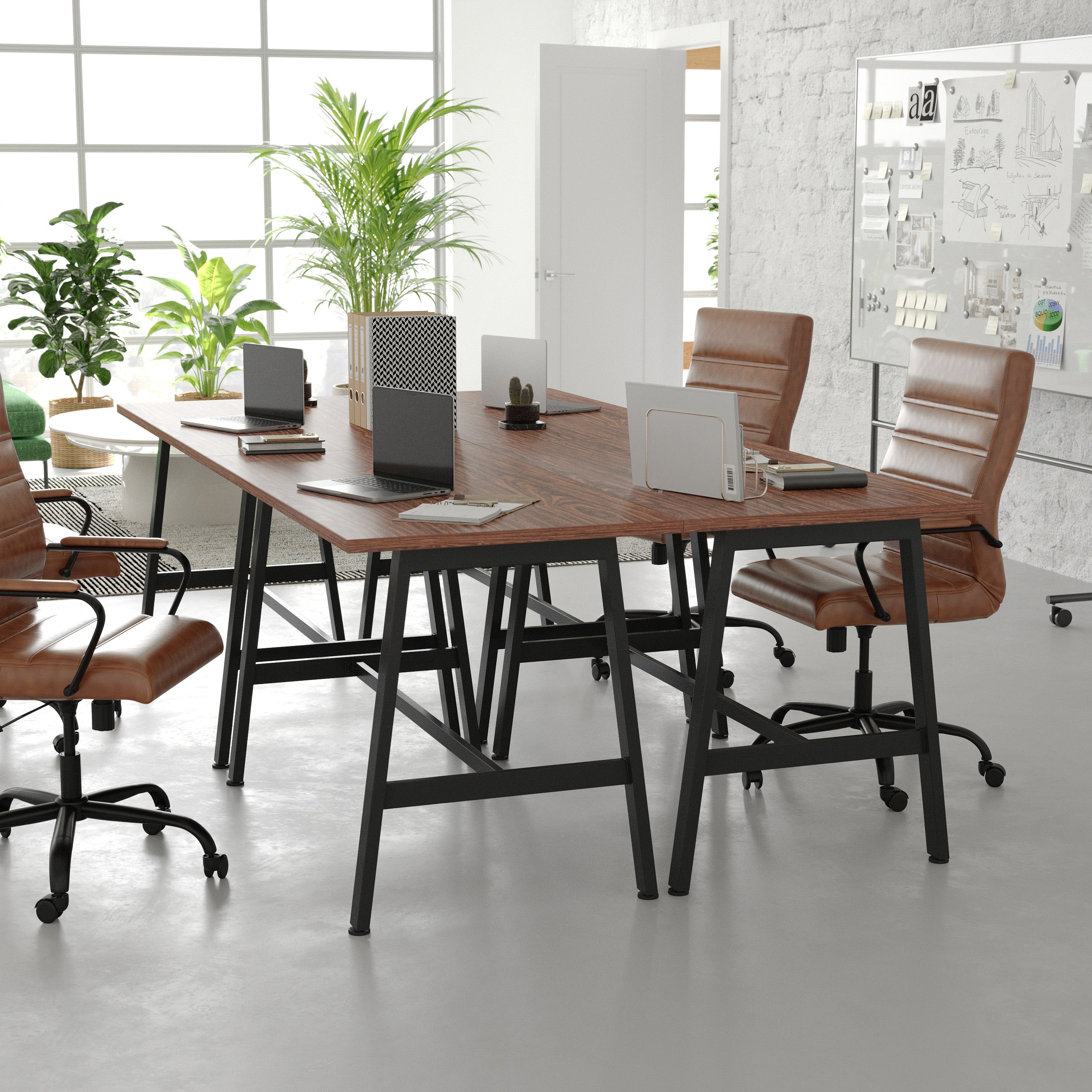 Redmond Commercial 48x24 Conference Table with 1" Thick Double Sided Laminate Table Top with PVC Edging and Heavy Duty A-Frame Steel Base, Walnut