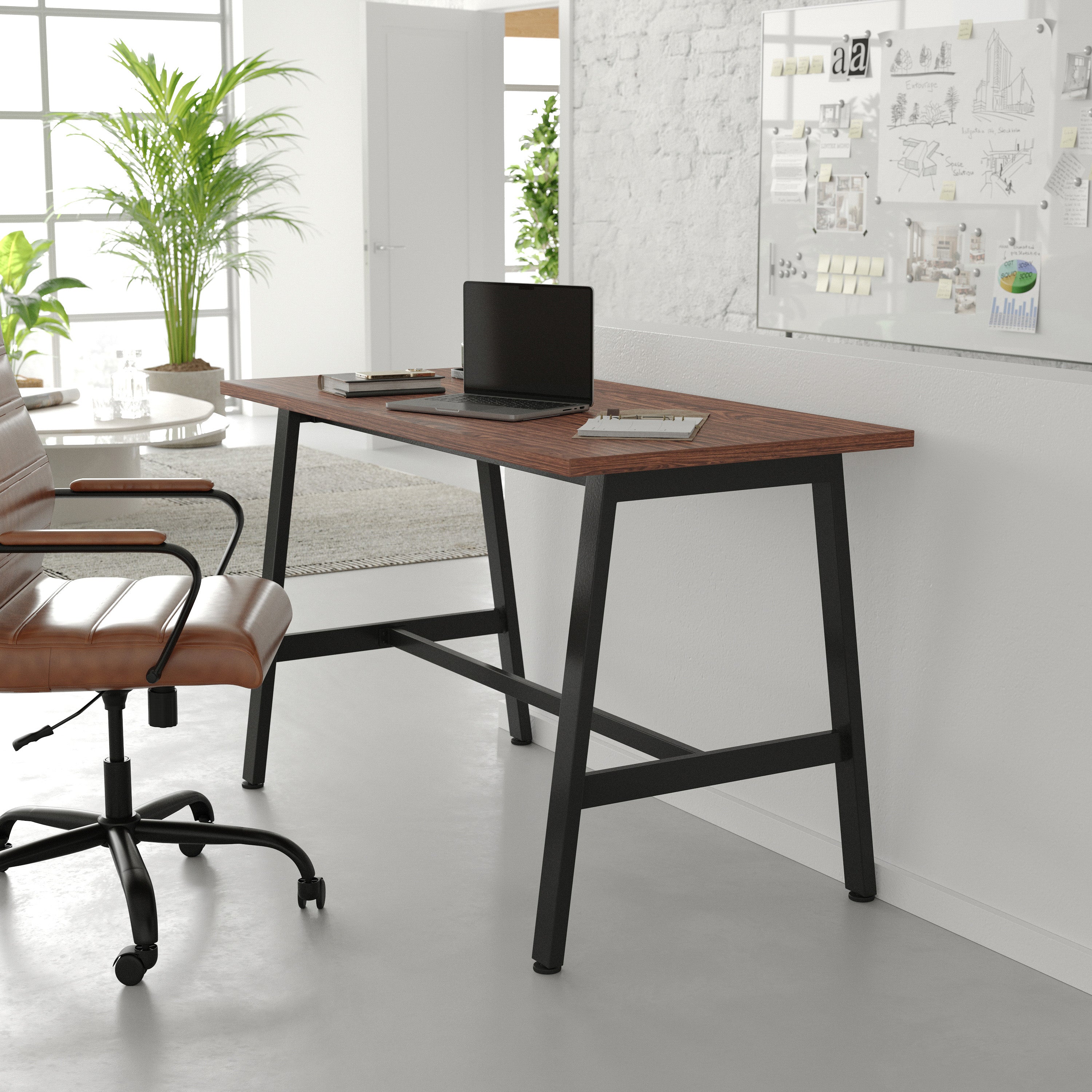 Redmond Commercial 48x24 Conference Table with 1" Thick Double Sided Laminate Table Top with PVC Edging and Heavy Duty A-Frame Steel Base, Walnut