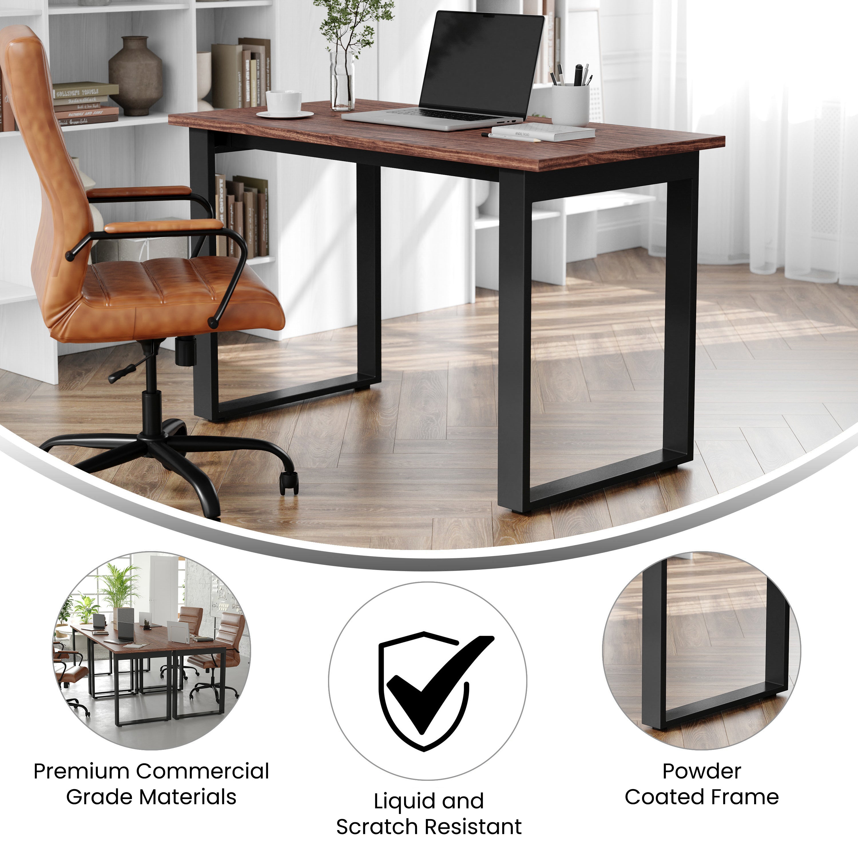Redmond Commercial 48x24 Conference Table with 1" Thick Double Sided Laminate Table Top with PVC Edging and Heavy Duty U-Frame Steel Base, Walnut