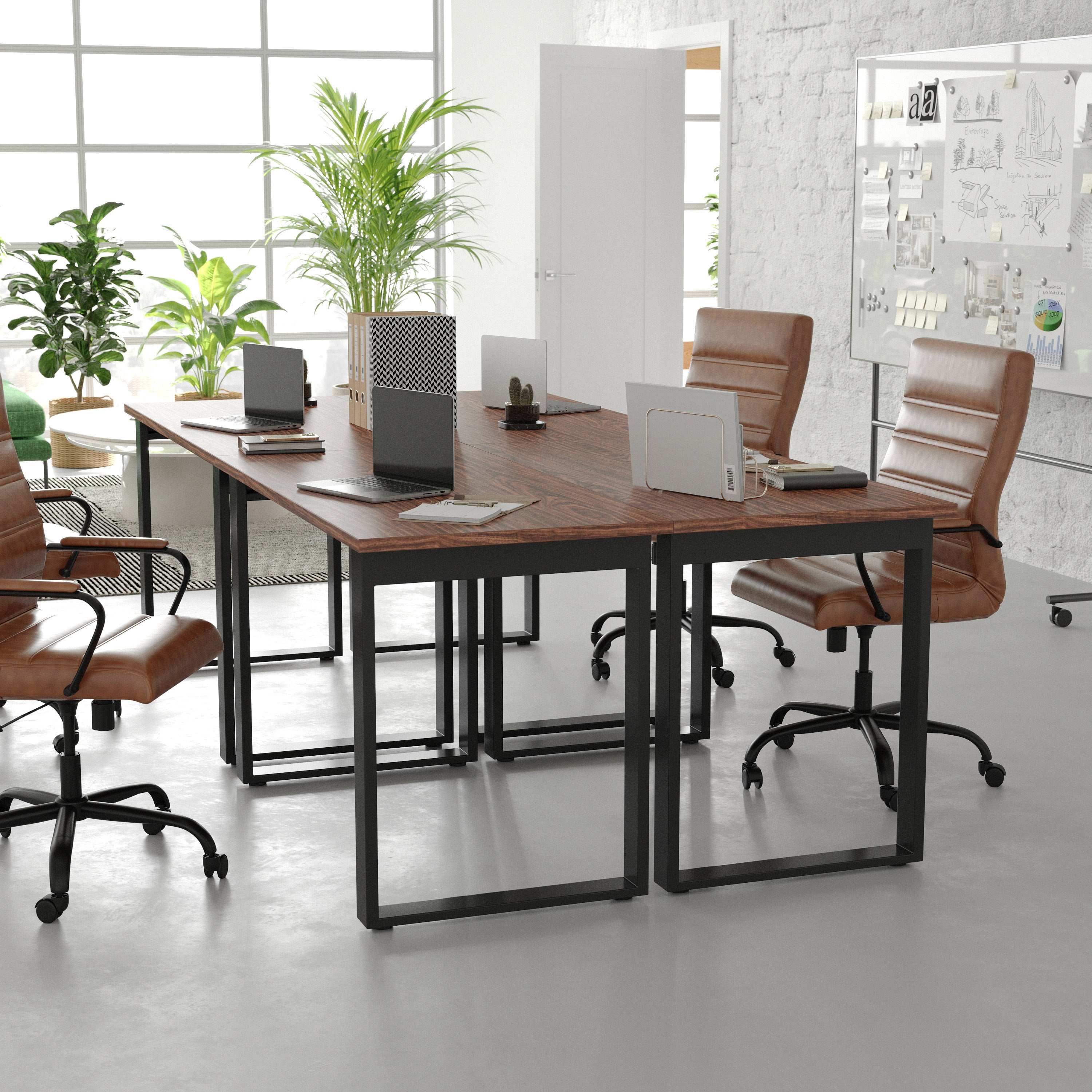 Redmond Commercial 48x24 Conference Table with 1" Thick Double Sided Laminate Table Top with PVC Edging and Heavy Duty U-Frame Steel Base, Walnut