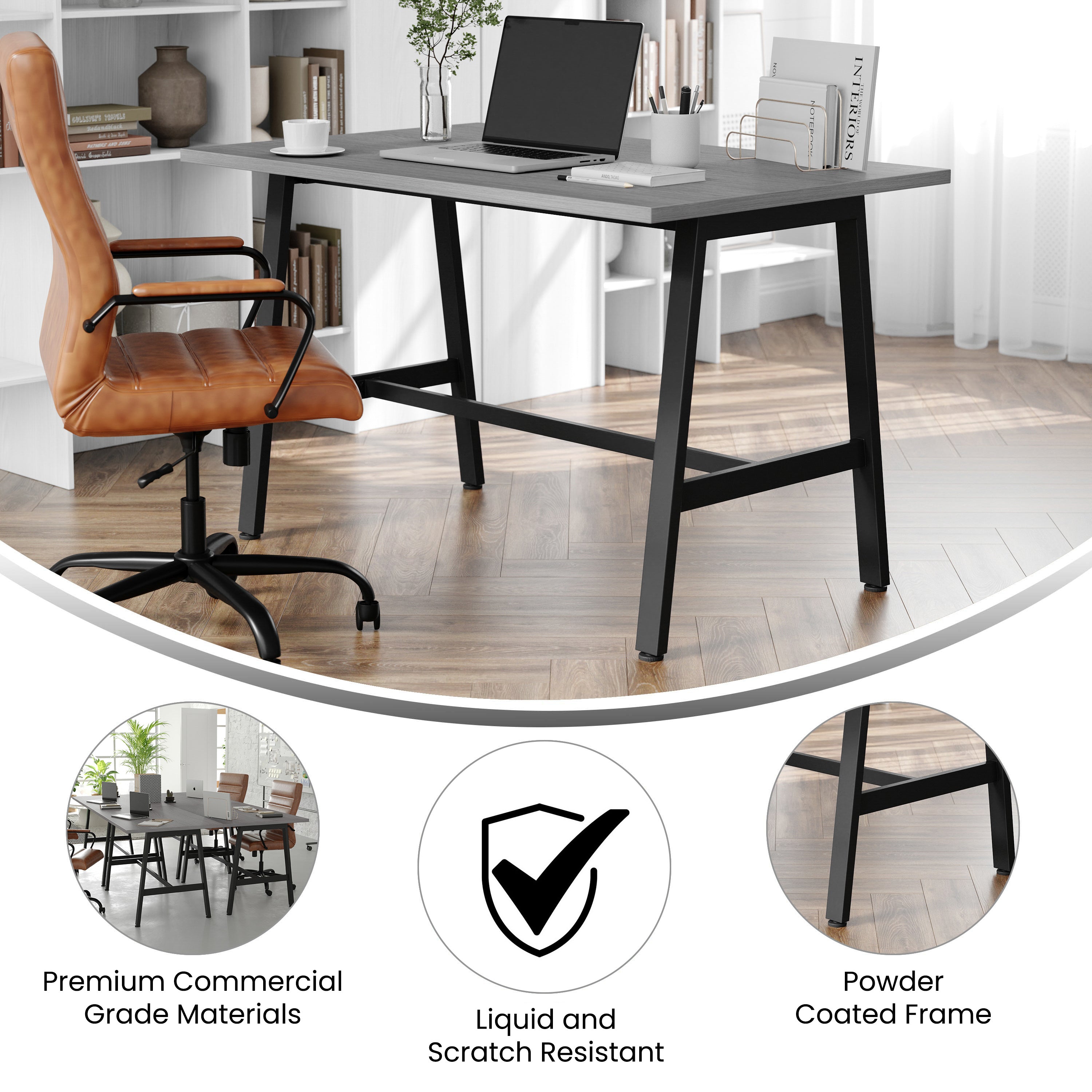 Redmond Commercial 48x30 Conference Table with 1" Thick Double Sided Laminate Table Top with PVC Edging and Heavy Duty A-Frame Steel Base, Gray Oak