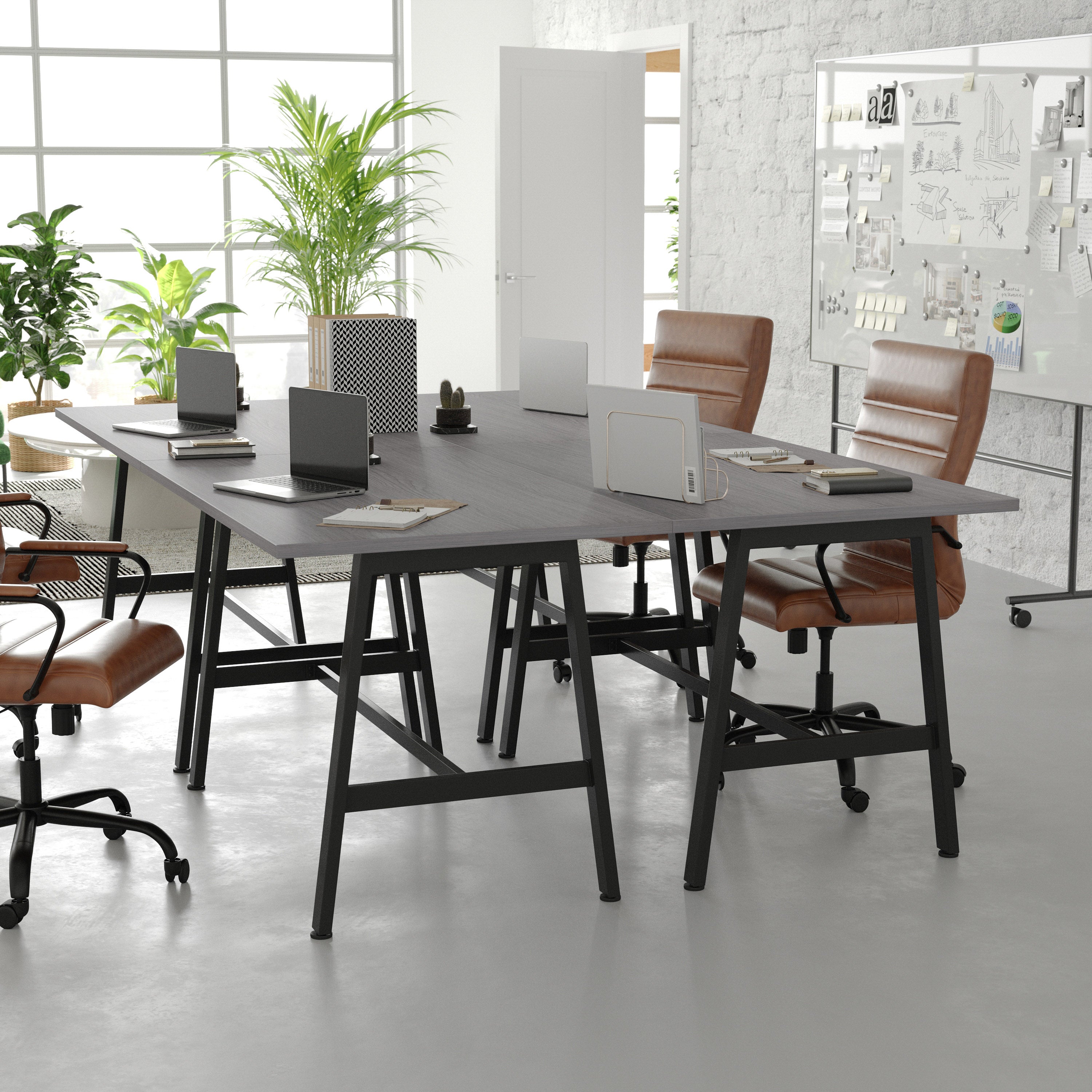 Redmond Commercial 48x30 Conference Table with 1" Thick Double Sided Laminate Table Top with PVC Edging and Heavy Duty A-Frame Steel Base, Gray Oak