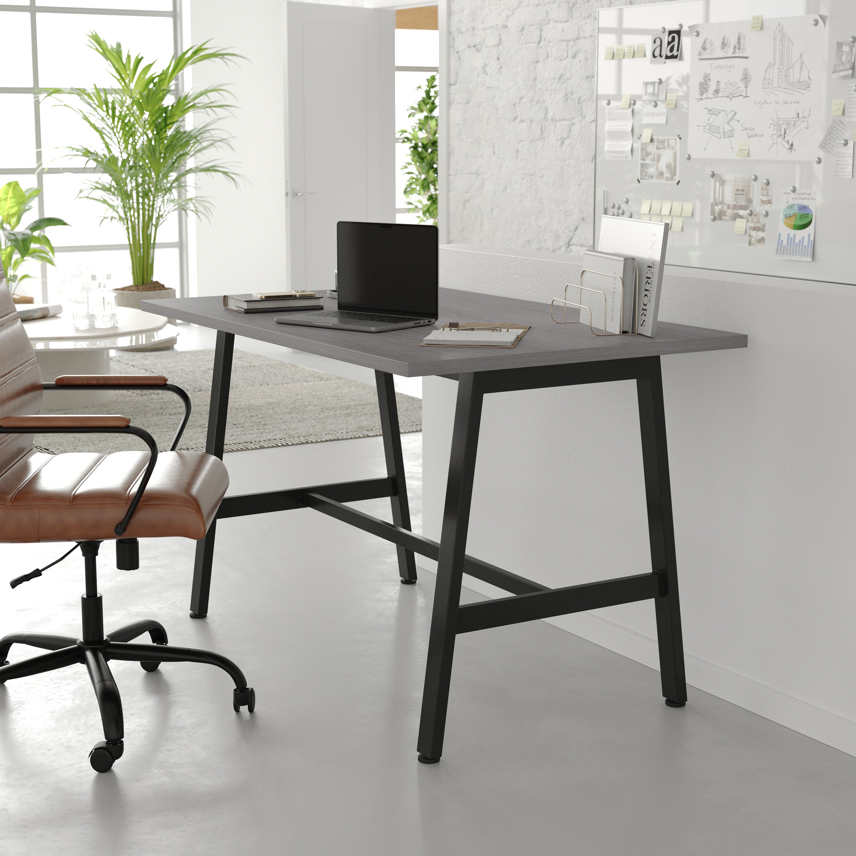 Redmond Commercial 48x30 Conference Table with 1" Thick Double Sided Laminate Table Top with PVC Edging and Heavy Duty A-Frame Steel Base, Gray Oak