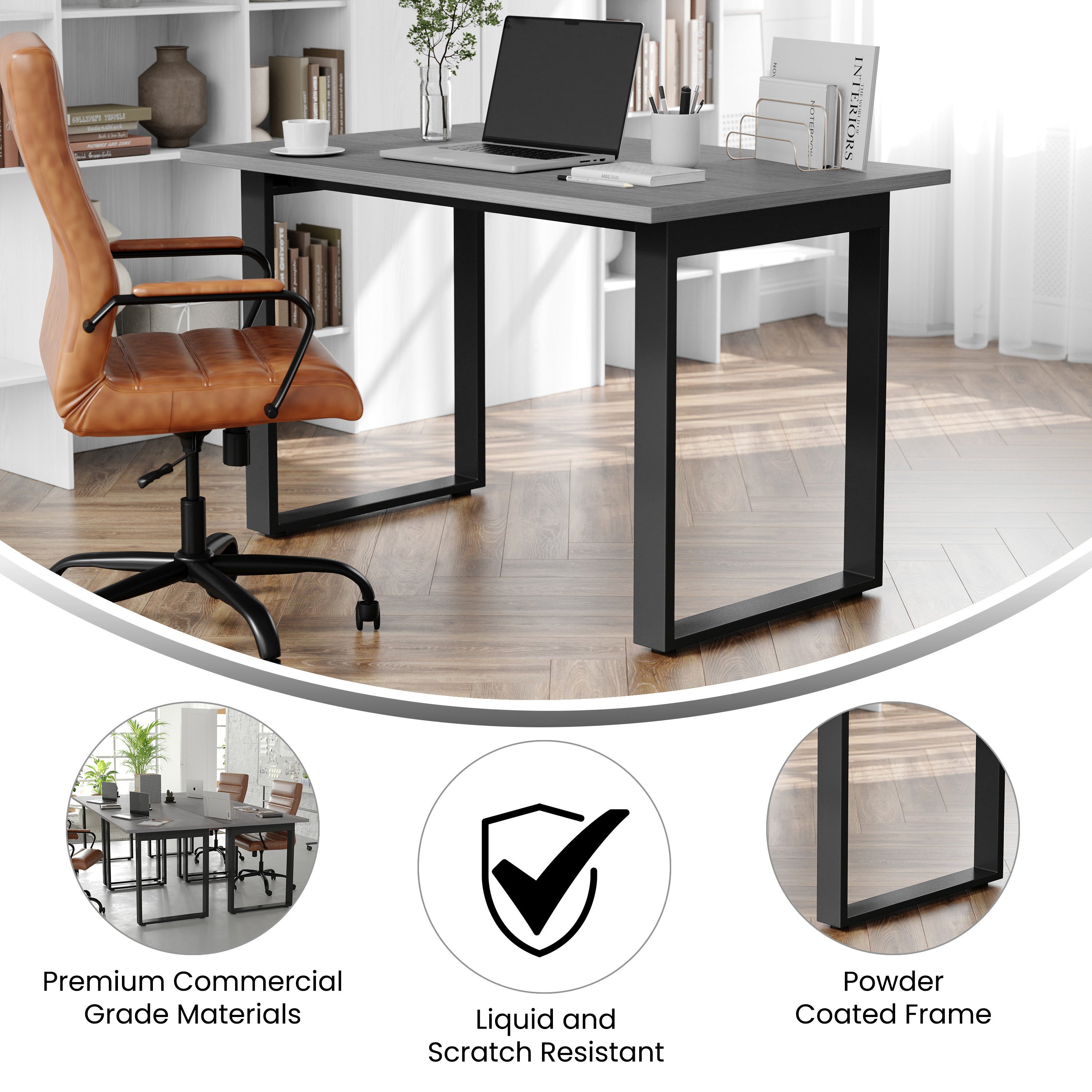Redmond Commercial 48x30 Conference Table with 1" Thick Double Sided Laminate Table Top with PVC Edging and Heavy Duty U-Frame Steel Base, Gray Oak
