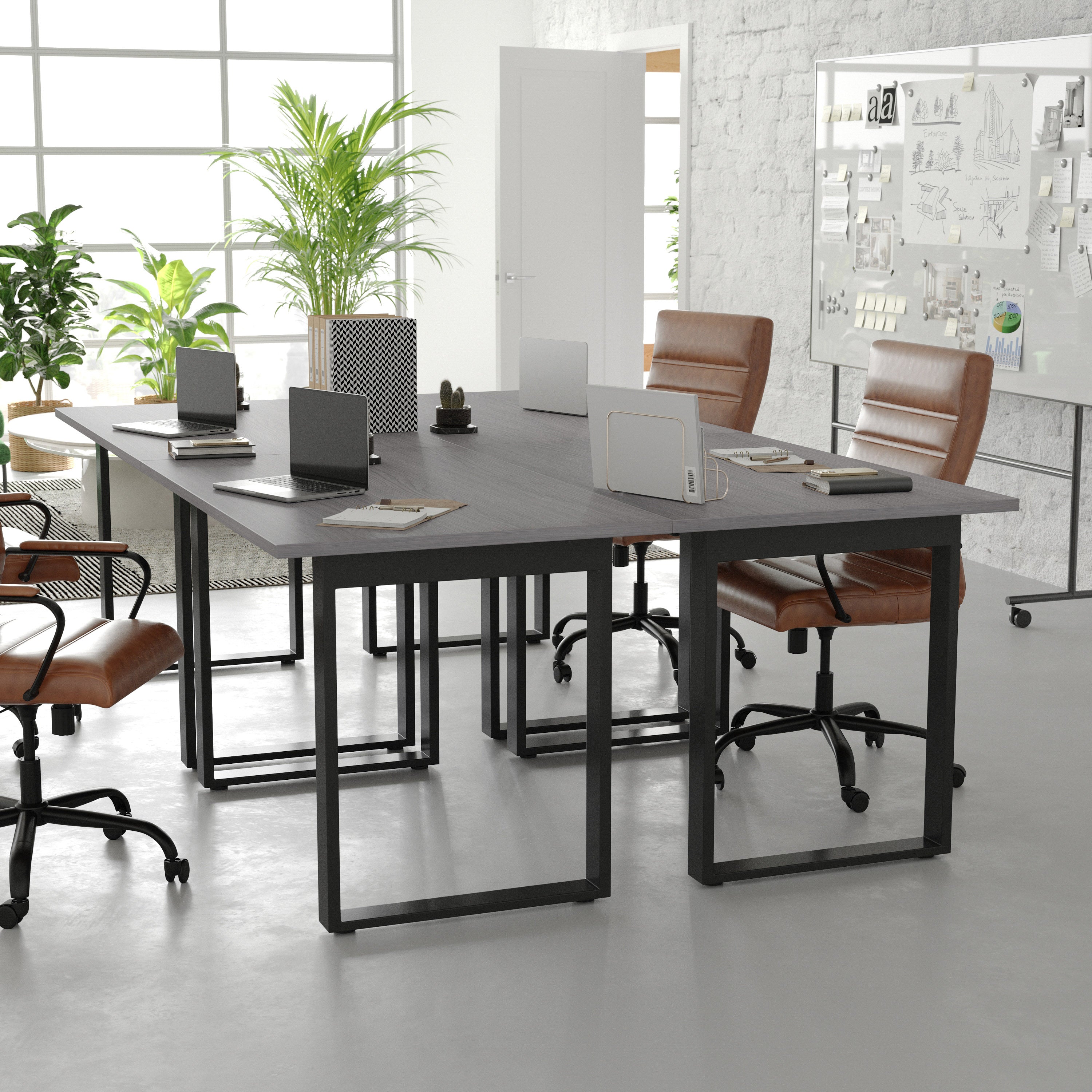 Redmond Commercial 48x30 Conference Table with 1" Thick Double Sided Laminate Table Top with PVC Edging and Heavy Duty U-Frame Steel Base, Gray Oak