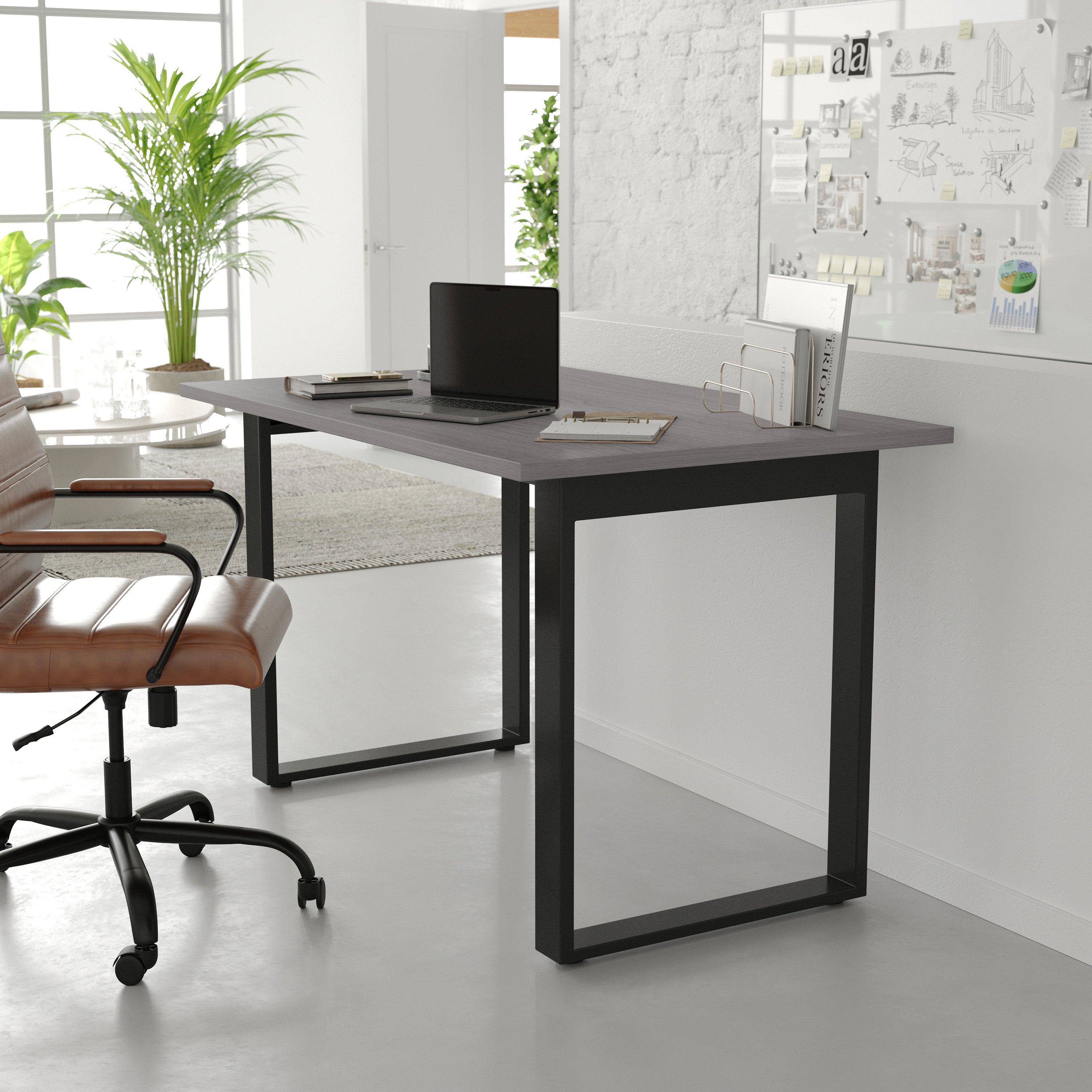 Redmond Commercial 48x30 Conference Table with 1" Thick Double Sided Laminate Table Top with PVC Edging and Heavy Duty U-Frame Steel Base, Gray Oak