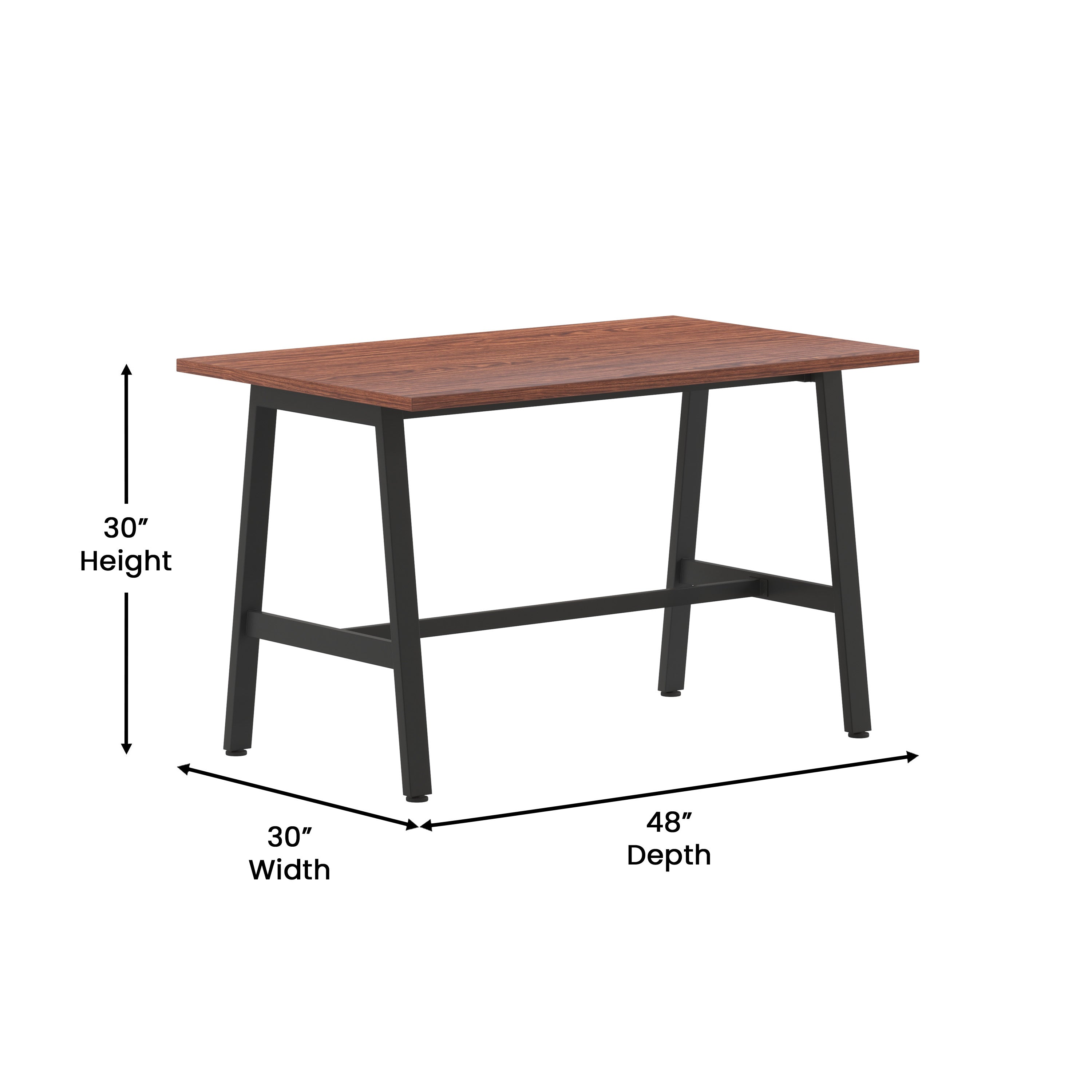 Redmond Commercial 48x30 Conference Table with 1" Thick Double Sided Laminate Table Top with PVC Edging and Heavy Duty A-Frame Steel Base, Walnut