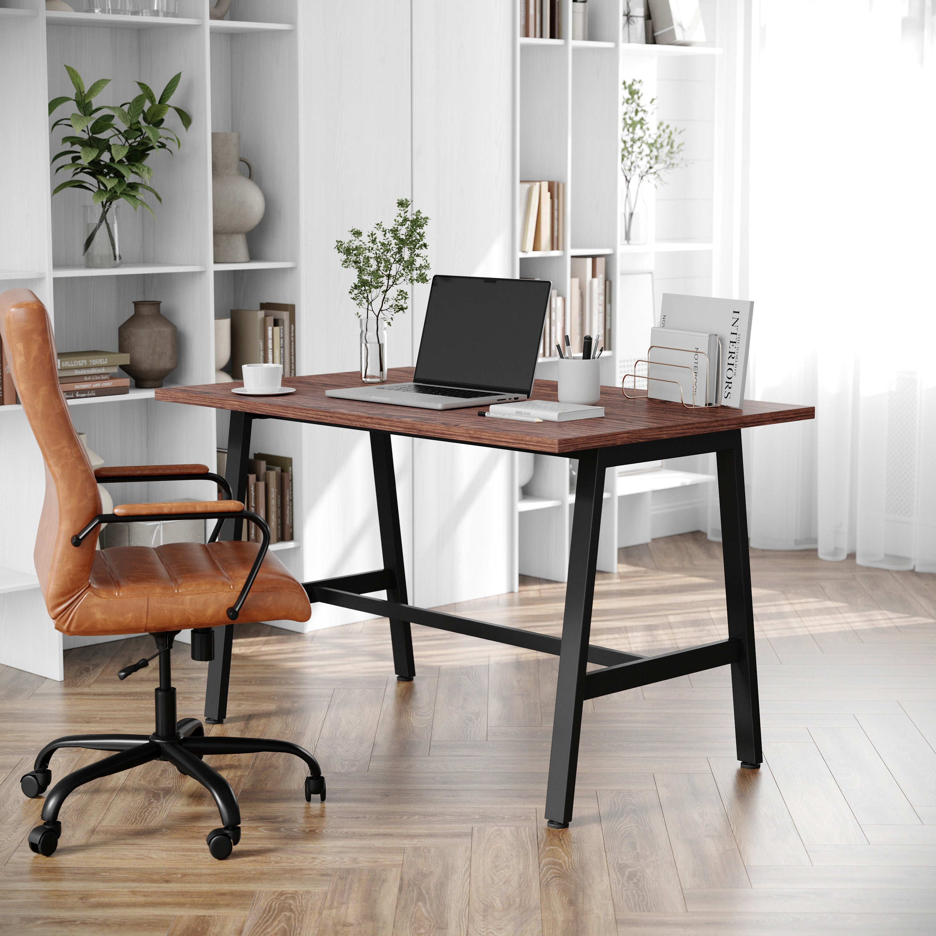 Redmond Commercial 48x30 Conference Table with 1" Thick Double Sided Laminate Table Top with PVC Edging and Heavy Duty A-Frame Steel Base, Walnut