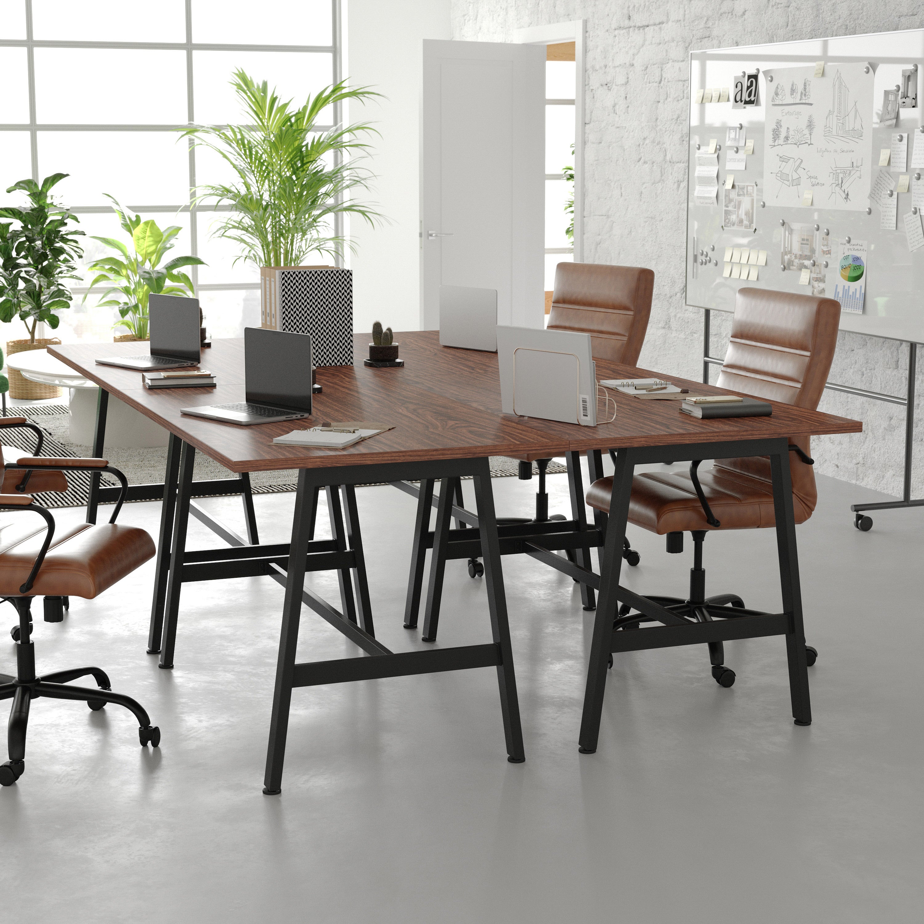 Redmond Commercial 48x30 Conference Table with 1" Thick Double Sided Laminate Table Top with PVC Edging and Heavy Duty A-Frame Steel Base, Walnut