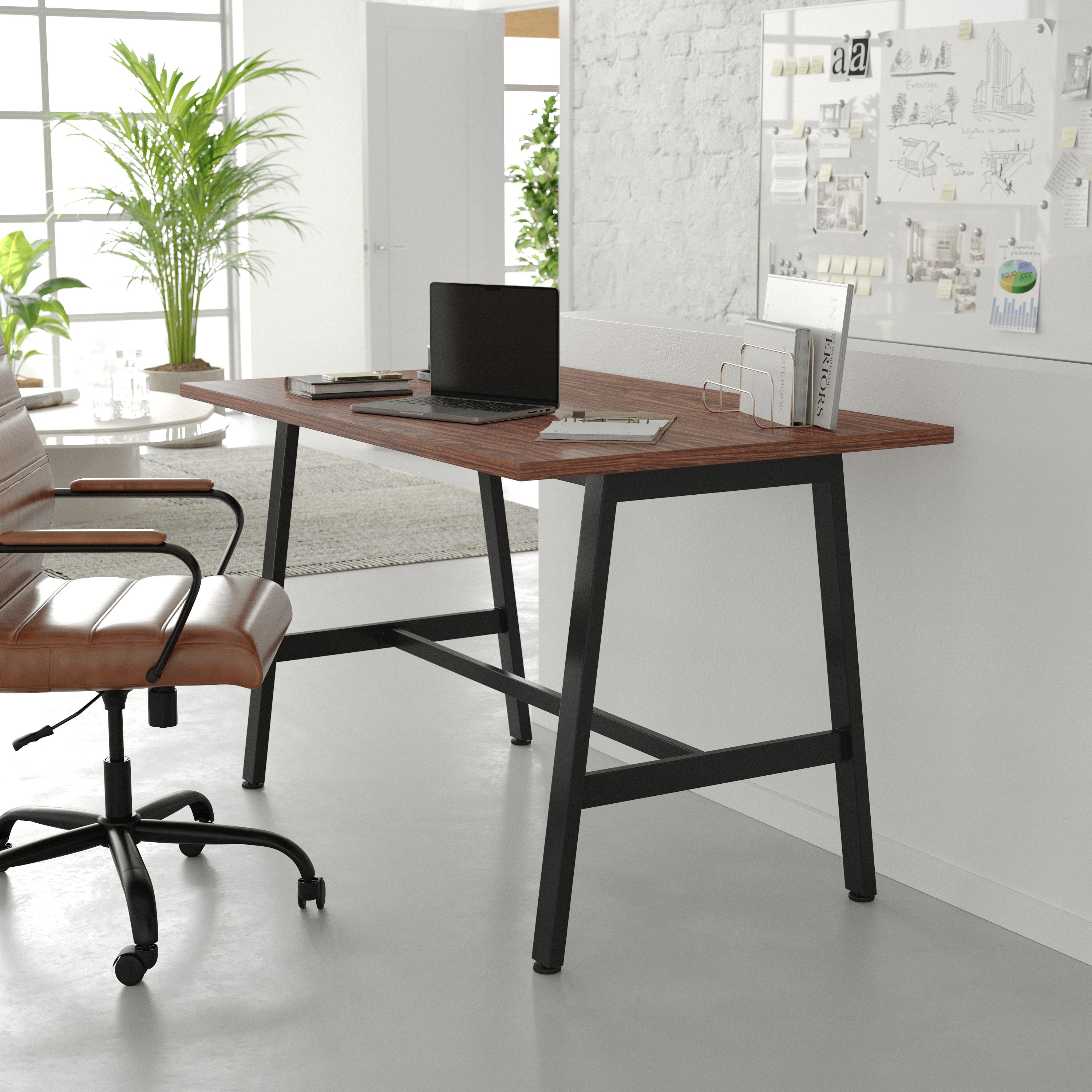Redmond Commercial 48x30 Conference Table with 1" Thick Double Sided Laminate Table Top with PVC Edging and Heavy Duty A-Frame Steel Base, Walnut