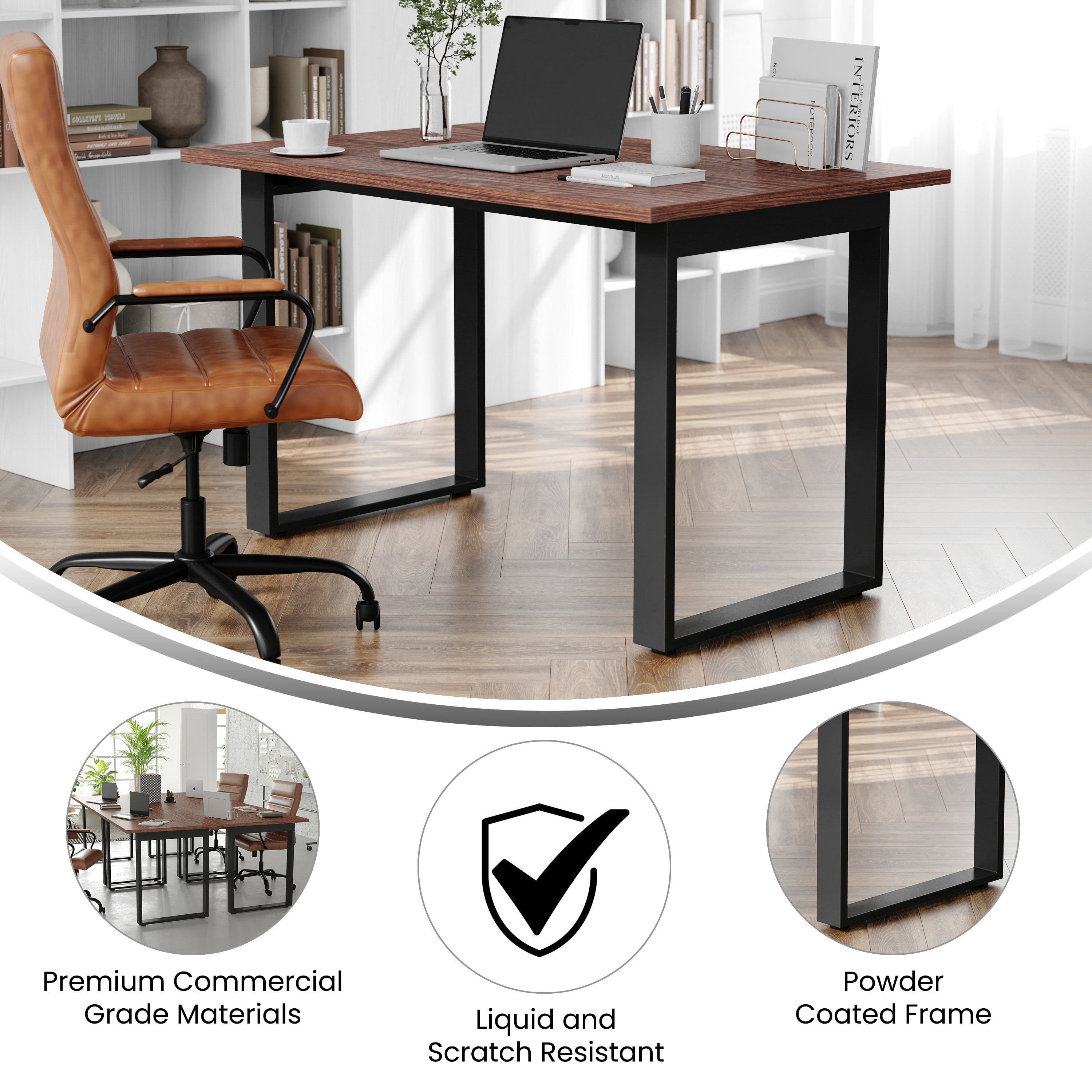 Redmond Commercial 48x30 Conference Table with 1" Thick Double Sided Laminate Table Top with PVC Edging and Heavy Duty U-Frame Steel Base, Walnut