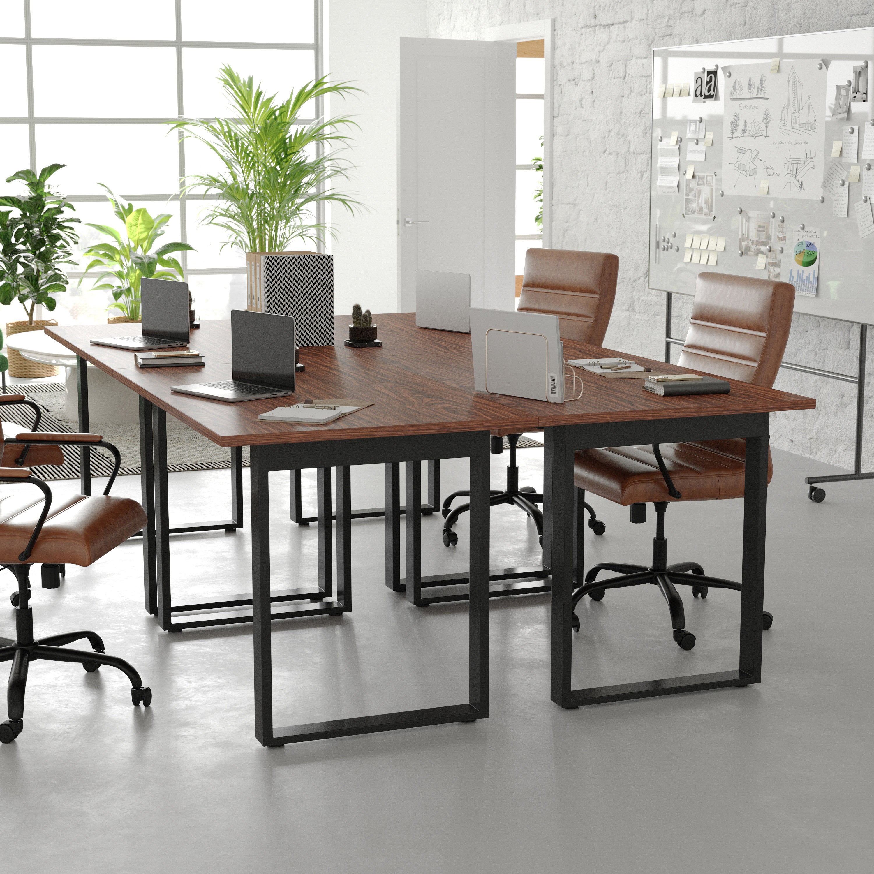 Redmond Commercial 48x30 Conference Table with 1" Thick Double Sided Laminate Table Top with PVC Edging and Heavy Duty U-Frame Steel Base, Walnut