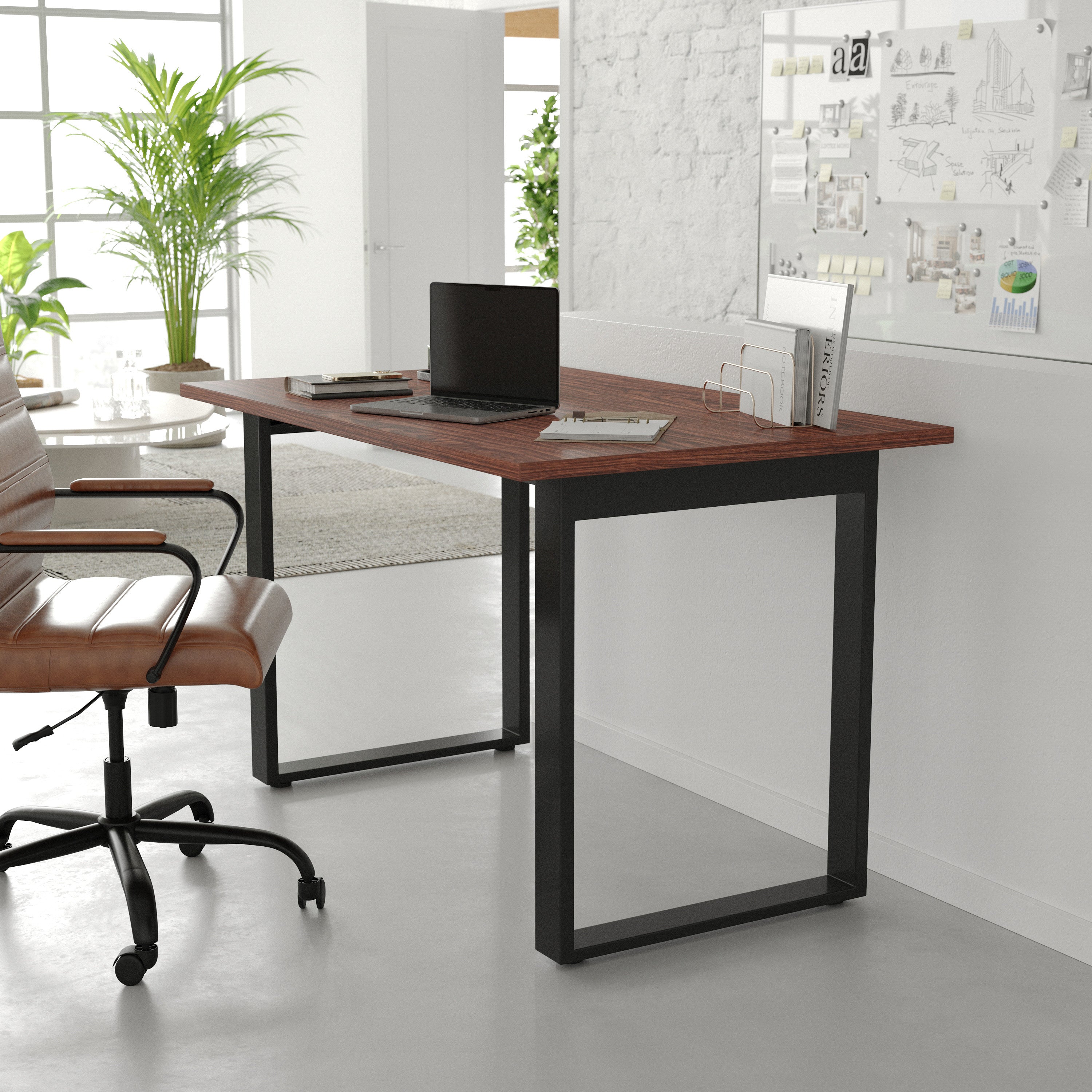 Redmond Commercial 48x30 Conference Table with 1" Thick Double Sided Laminate Table Top with PVC Edging and Heavy Duty U-Frame Steel Base, Walnut