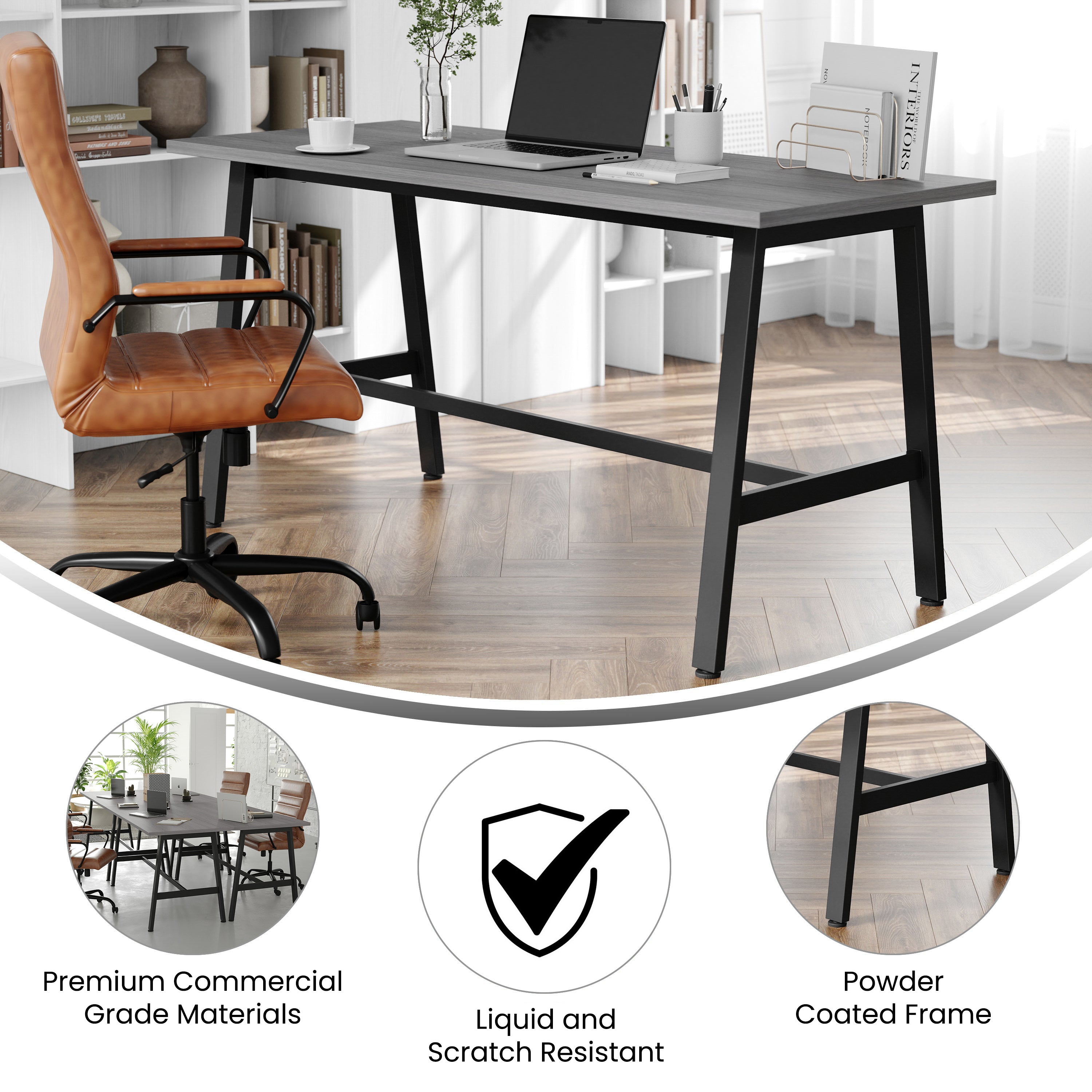Redmond Commercial 60x24 Conference Table with 1" Thick Double Sided Laminate Table Top with PVC Edging and Heavy Duty A-Frame Steel Base, Gray Oak