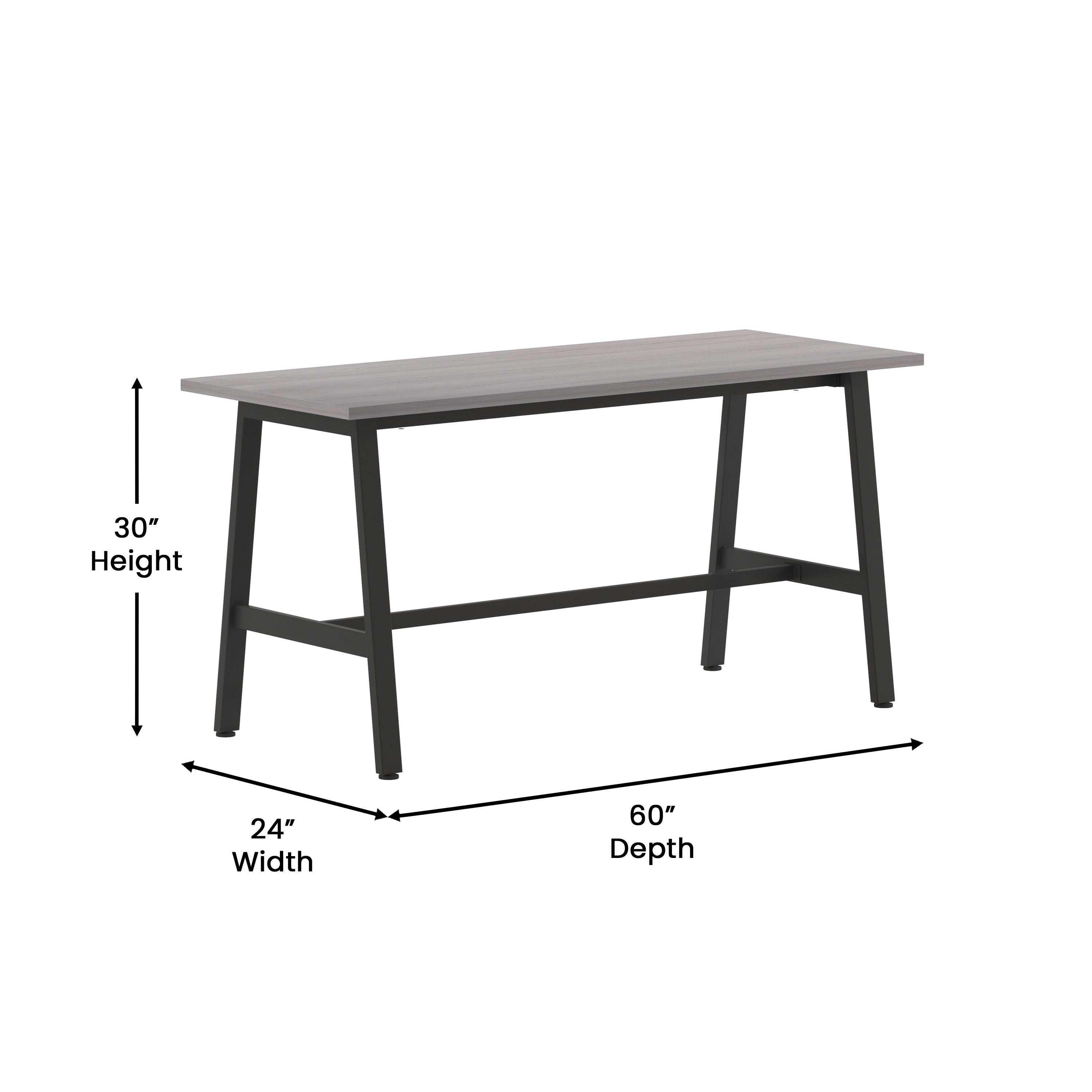 Redmond Commercial 60x24 Conference Table with 1" Thick Double Sided Laminate Table Top with PVC Edging and Heavy Duty A-Frame Steel Base, Gray Oak