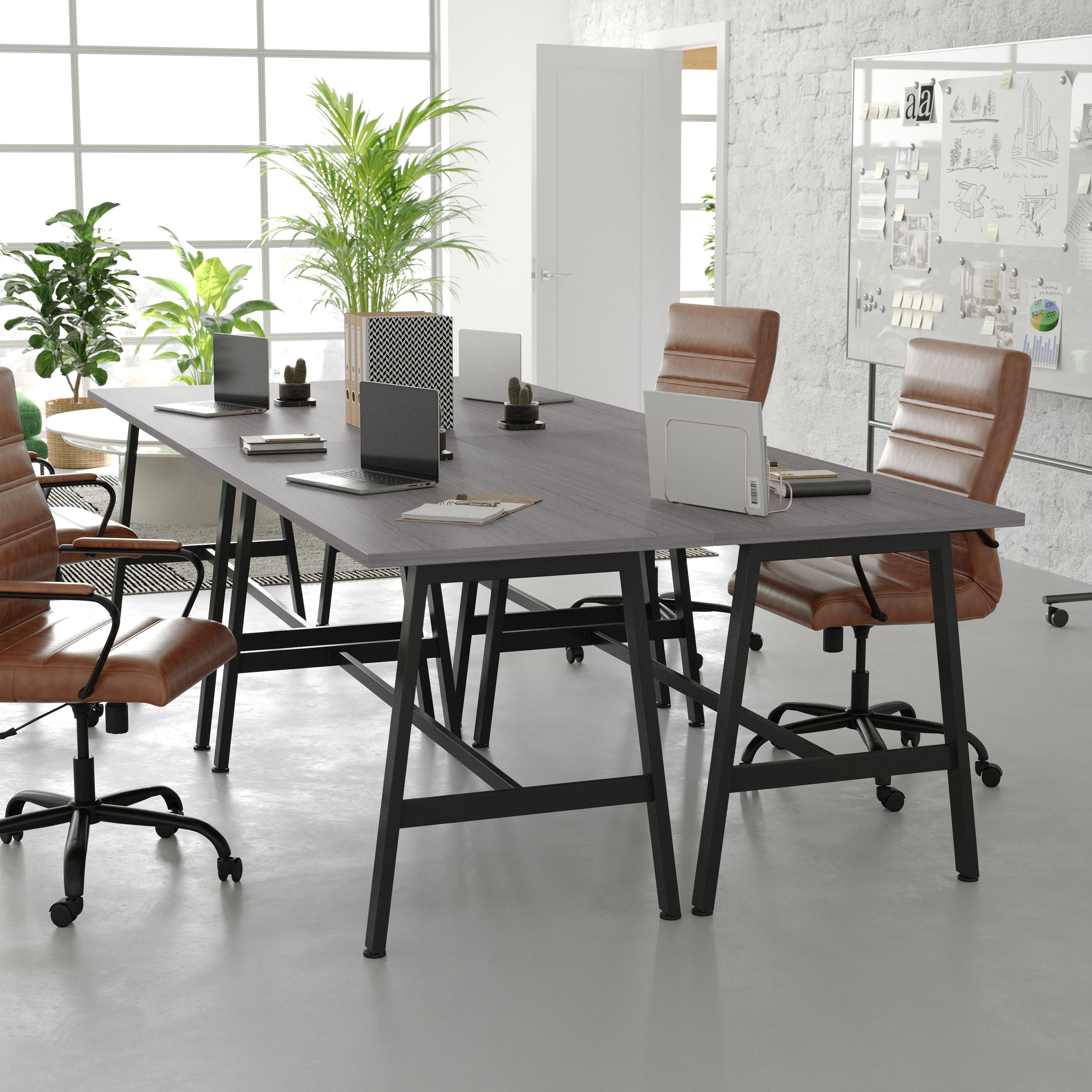 Redmond Commercial 60x24 Conference Table with 1" Thick Double Sided Laminate Table Top with PVC Edging and Heavy Duty A-Frame Steel Base, Gray Oak