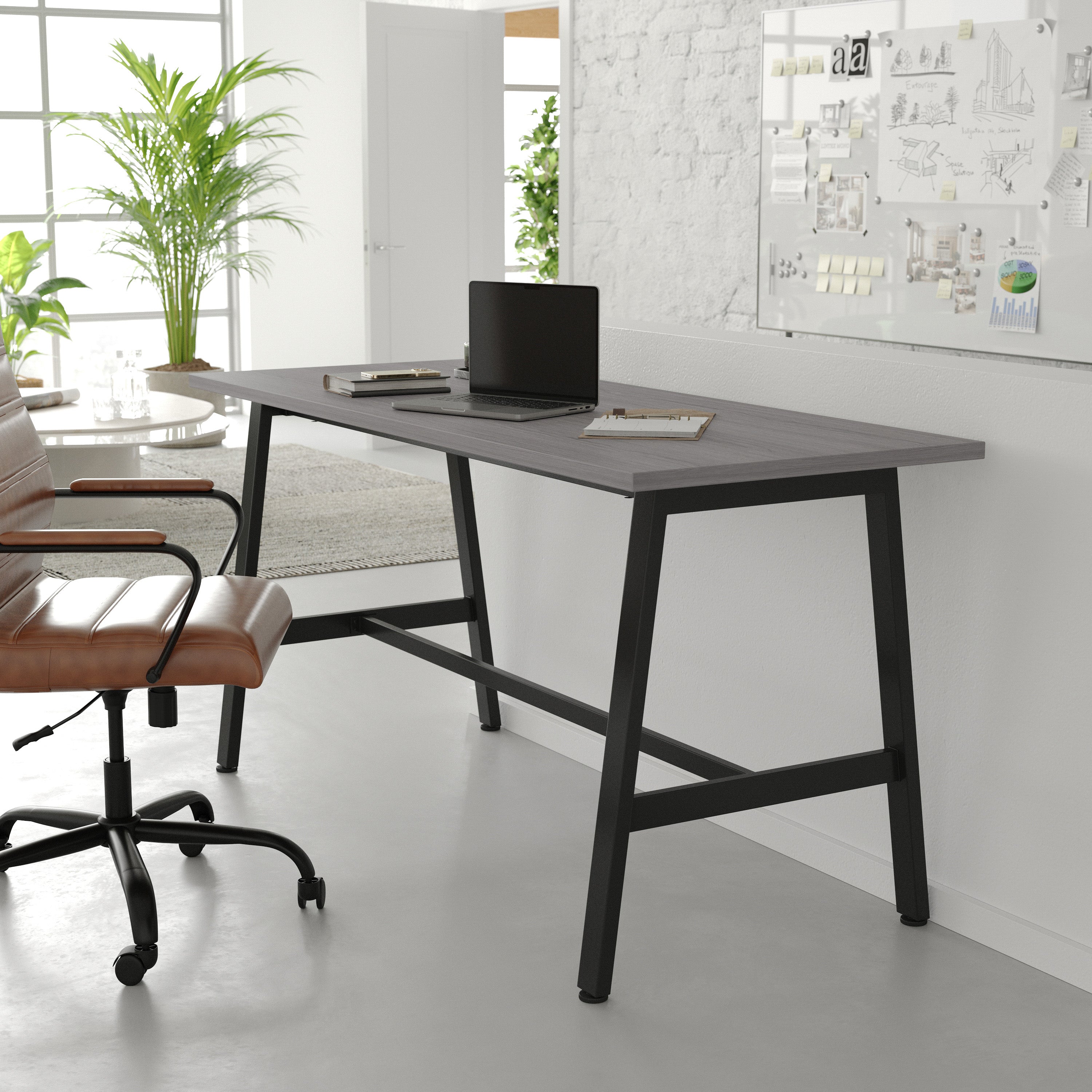 Redmond Commercial 60x24 Conference Table with 1" Thick Double Sided Laminate Table Top with PVC Edging and Heavy Duty A-Frame Steel Base, Gray Oak